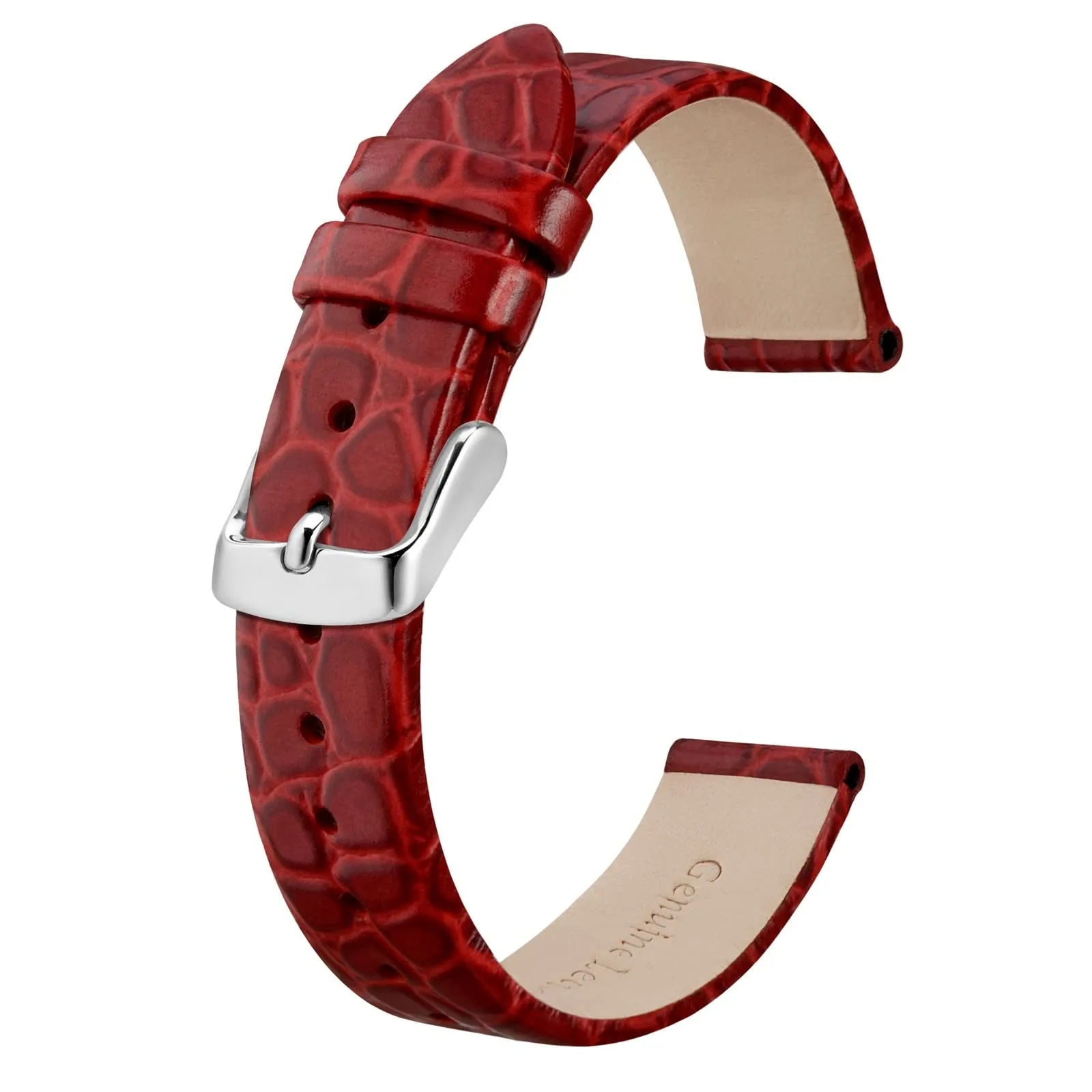 BISONSTRAP Cinturino in Pelle per Orologi Donna, 18mm, Rosso con Fibbia in Argento - immagine 1