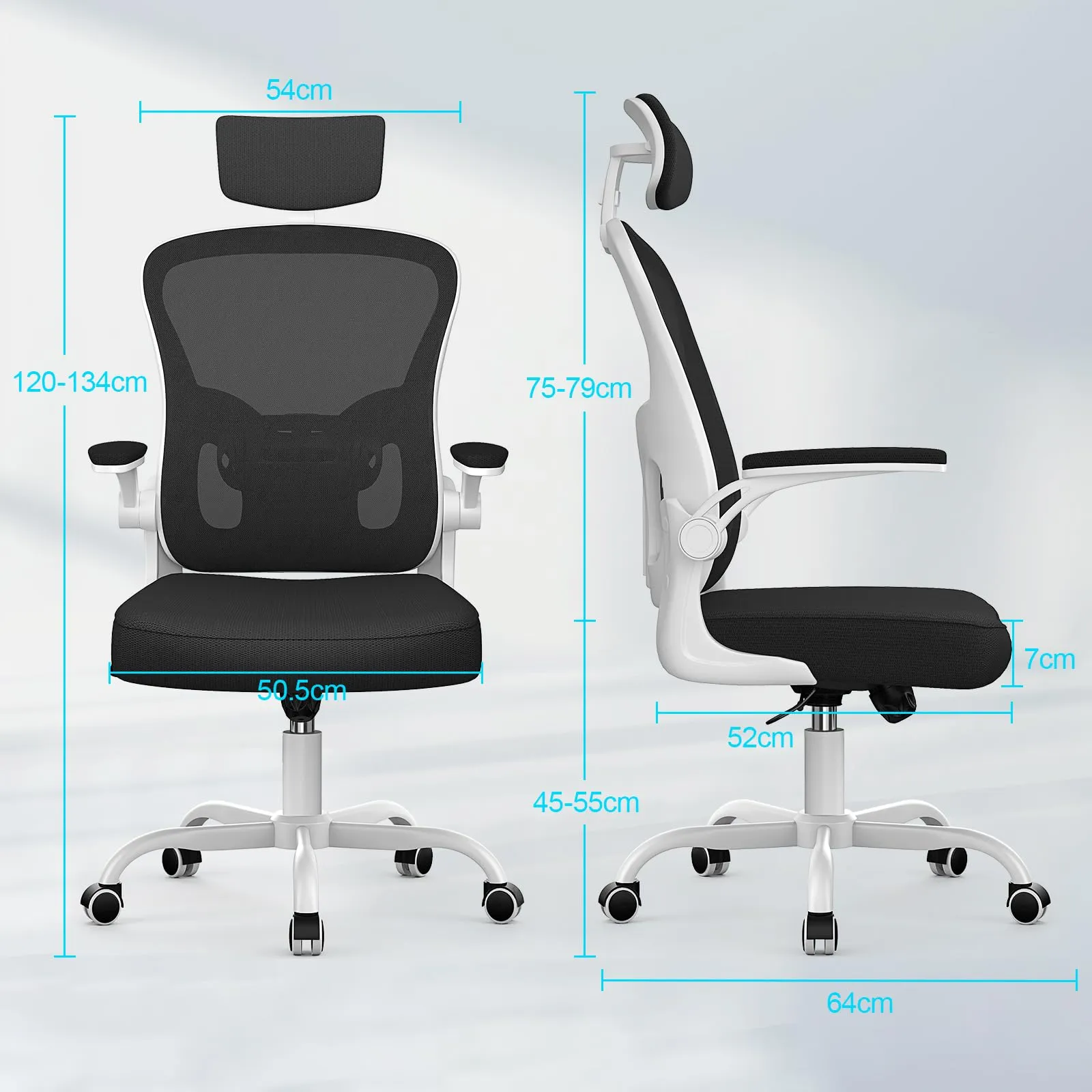 rattantree Sedia da Ufficio Ergonomica con Poggiatesta Regolabile YUD-K011, Bianco e Nero - immagine 3