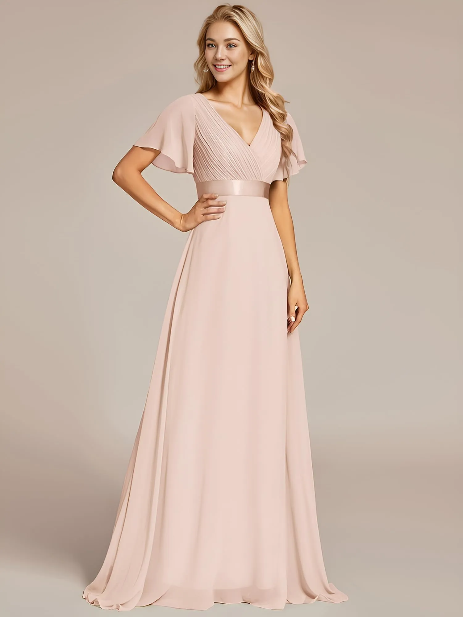 Ever-Pretty Vestito da Cerimonia Donna Scollo a V Linea ad A con Spacco, Arrossire, 42 - immagine 6