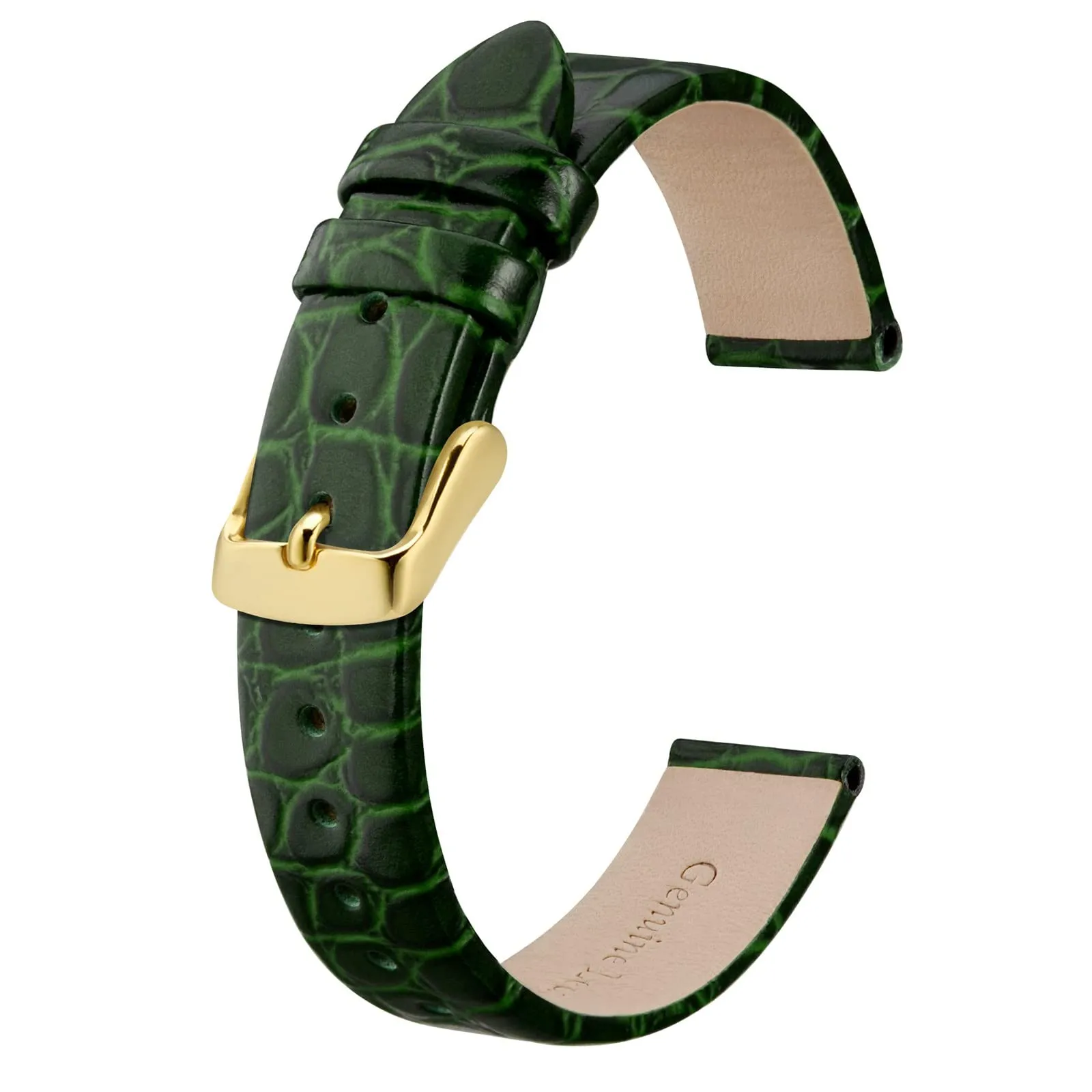 BISONSTRAP Cinturino di Ricambio in Pelle per Orologi Donna, 10mm, Verde con Fibbia in Oro - immagine 1