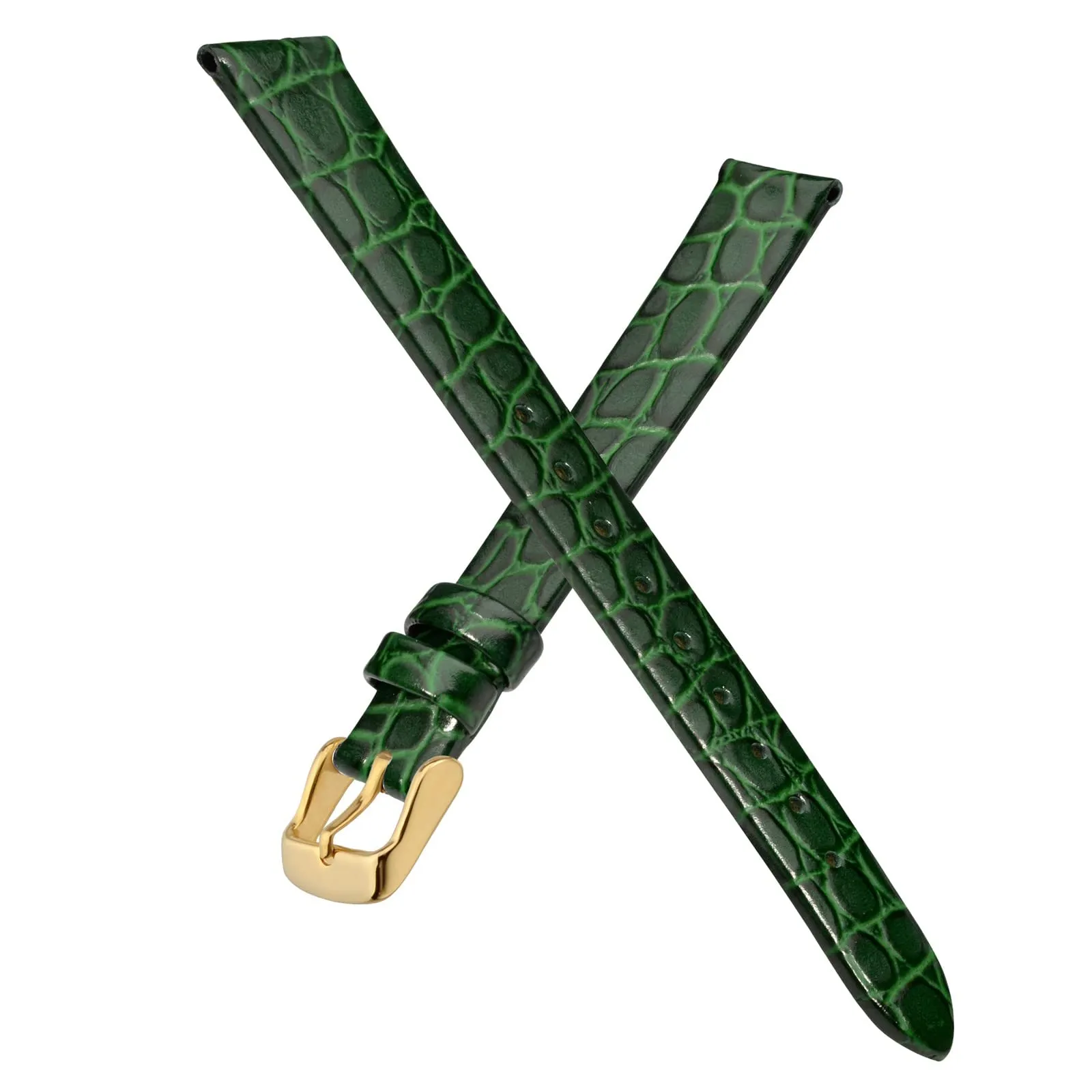 BISONSTRAP Cinturino di Ricambio in Pelle per Orologi Donna, 10mm, Verde con Fibbia in Oro - immagine 3