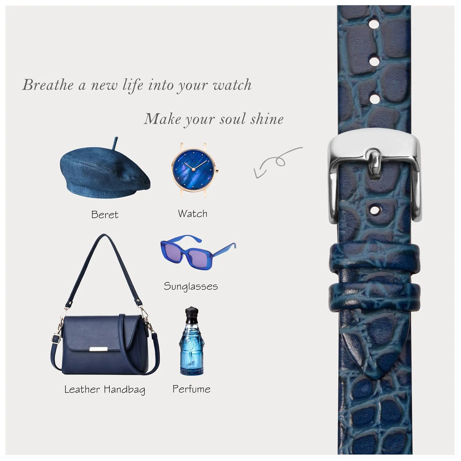 BISONSTRAP Cinturini per Orologi Donna, 8mm, Blu con Fibbia in Argento - immagine 7