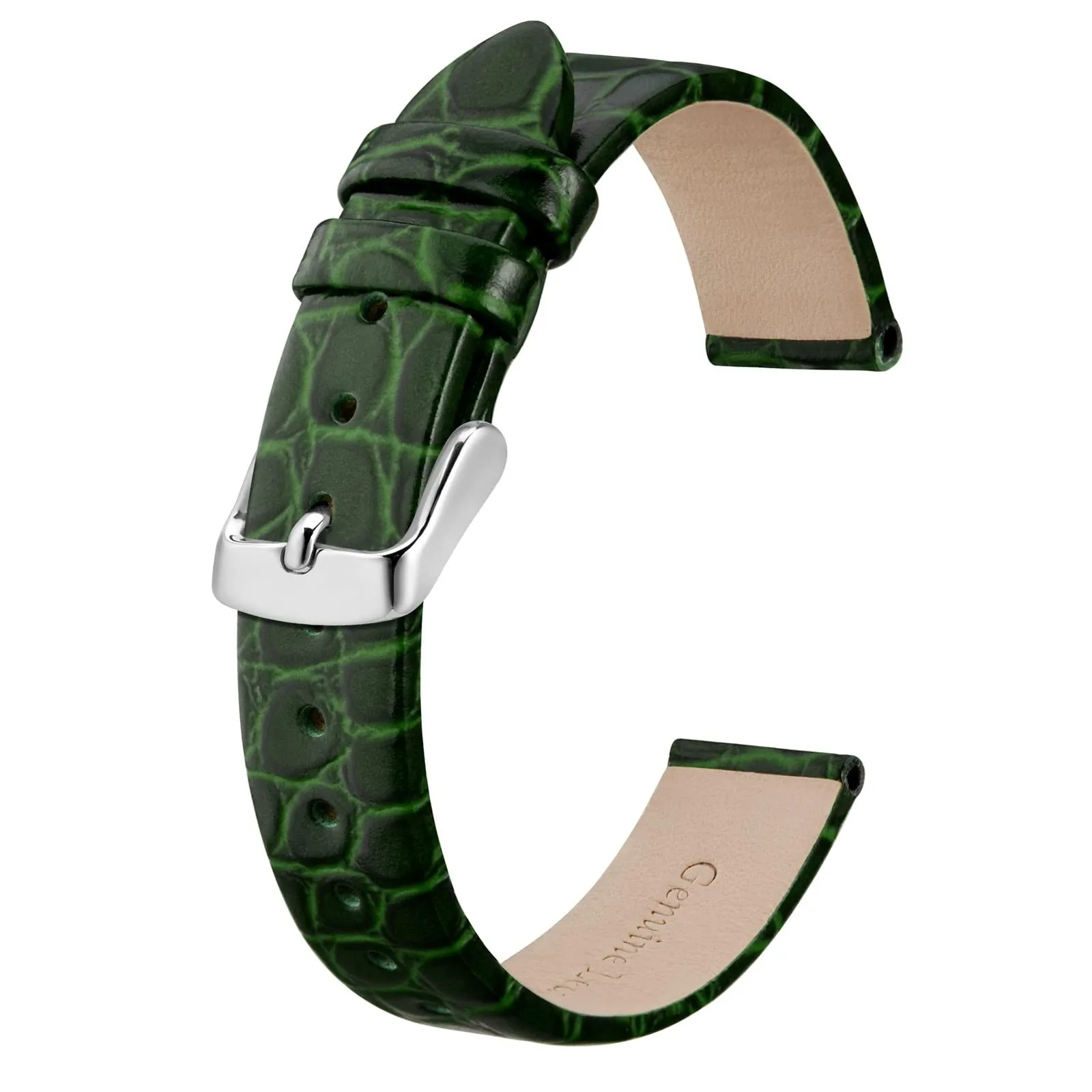 BISONSTRAP Cinturino in Pelle per Orologi Donna, 20mm, Verde con Fibbia in Argento - immagine 1