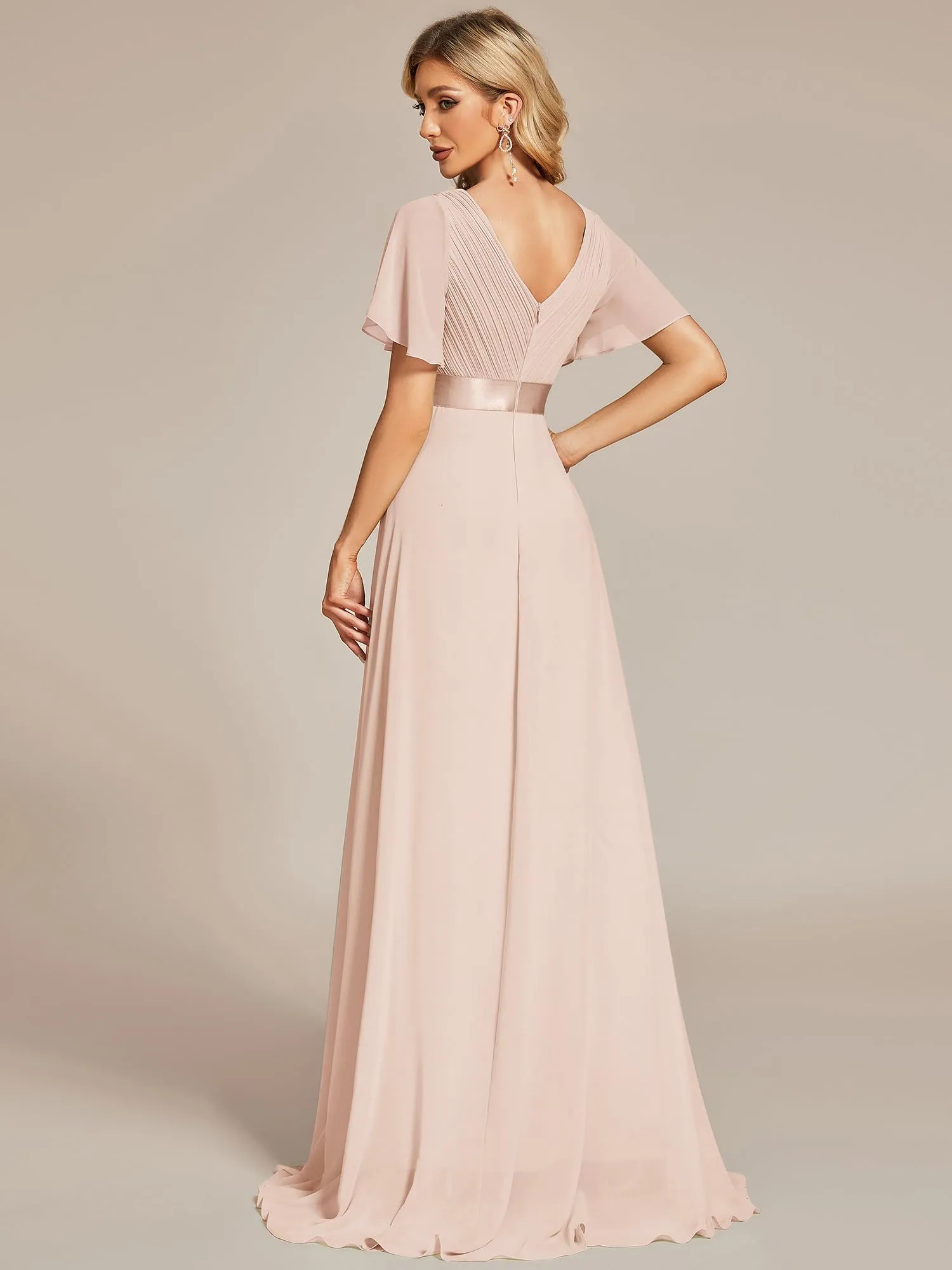 Ever-Pretty Vestito da Cerimonia Donna Scollo a V Linea ad A con Spacco Stile Impero, Arrossire, 46 - immagine 3