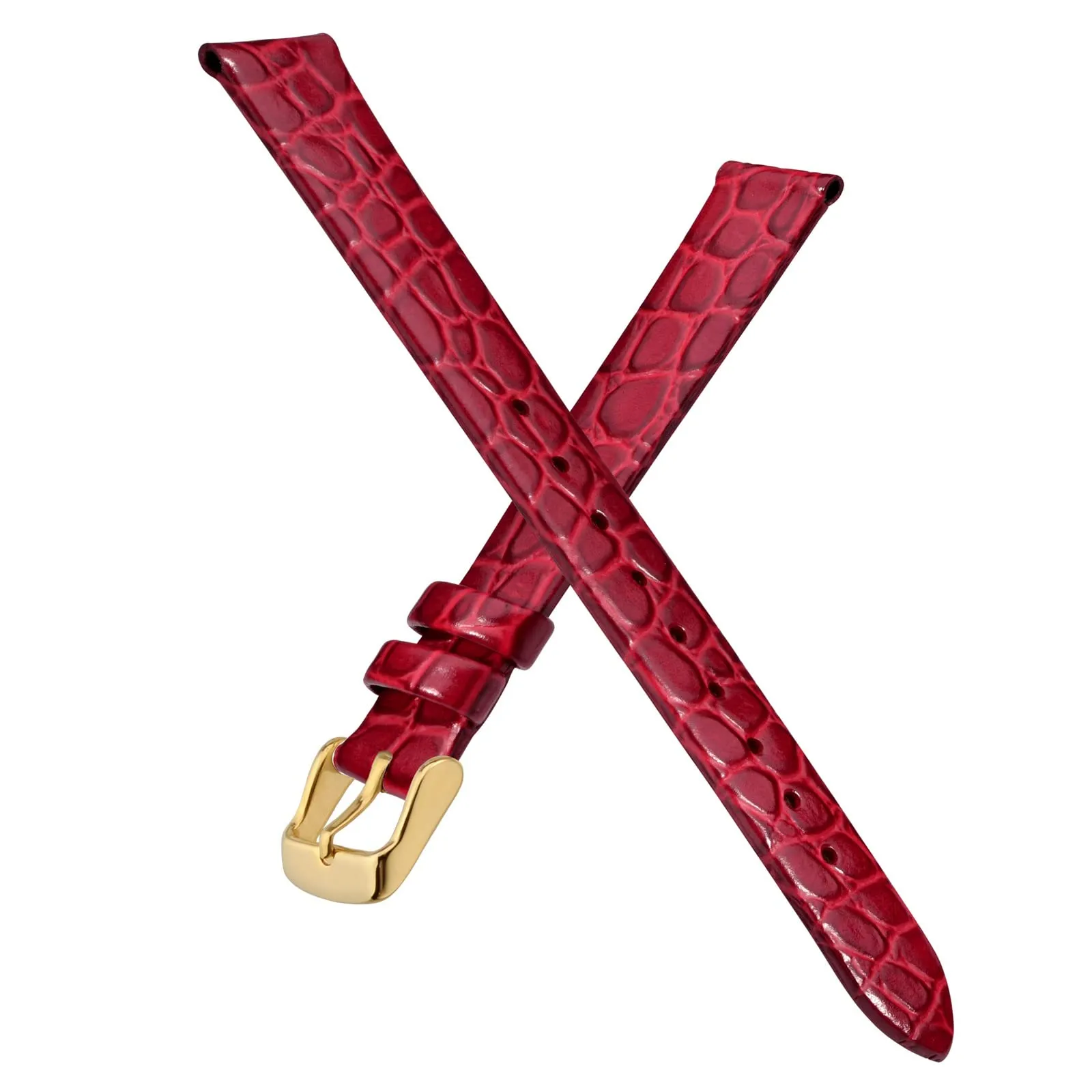BISONSTRAP Cinturino di Ricambio in Pelle per Orologi Donna, 14mm, Rosso con Fibbia Oro - immagine 3