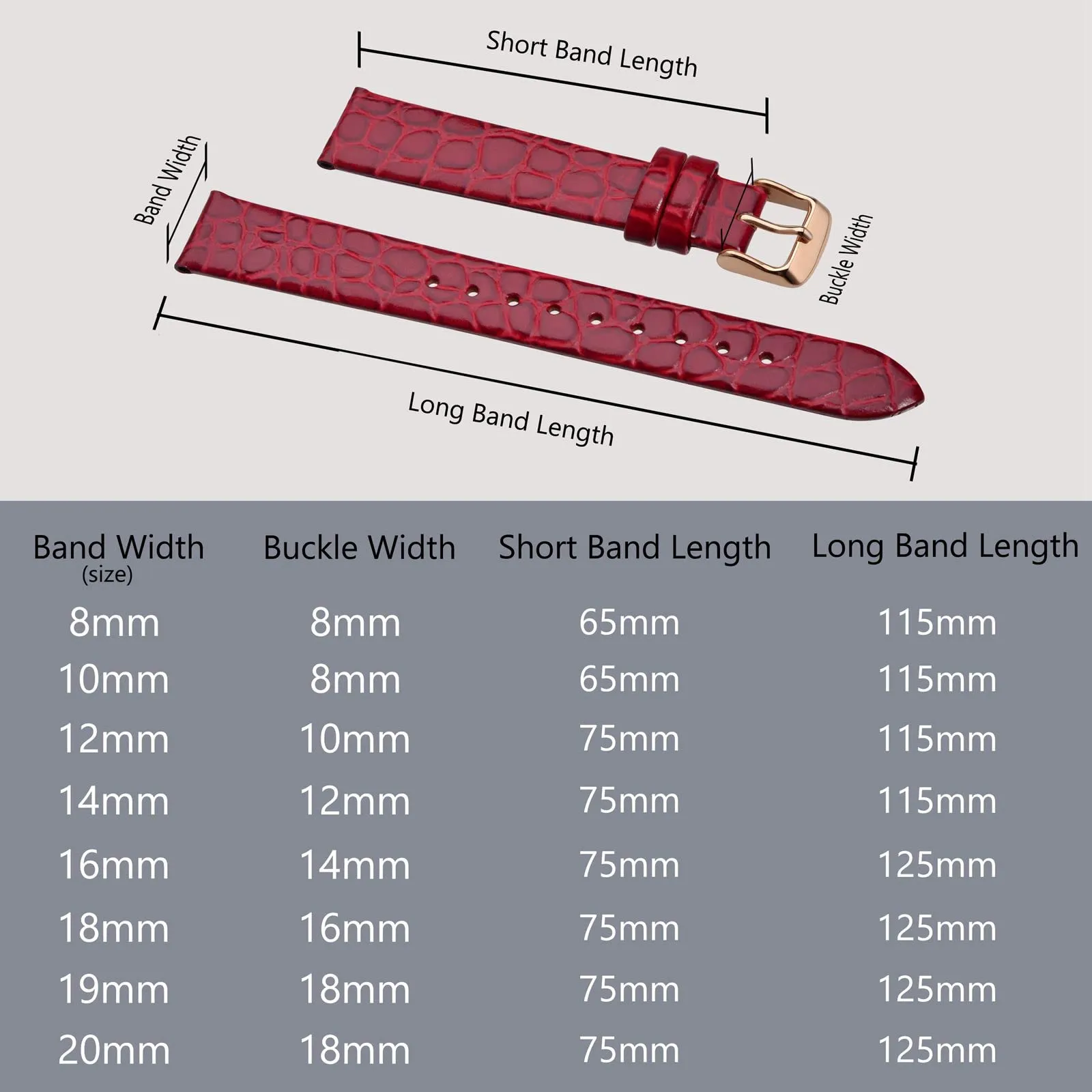 BISONSTRAP Cinturino di Ricambio in Pelle per Orologi Donna, 20mm, Rosso con Fibbia in Oro Rosa - immagine 5