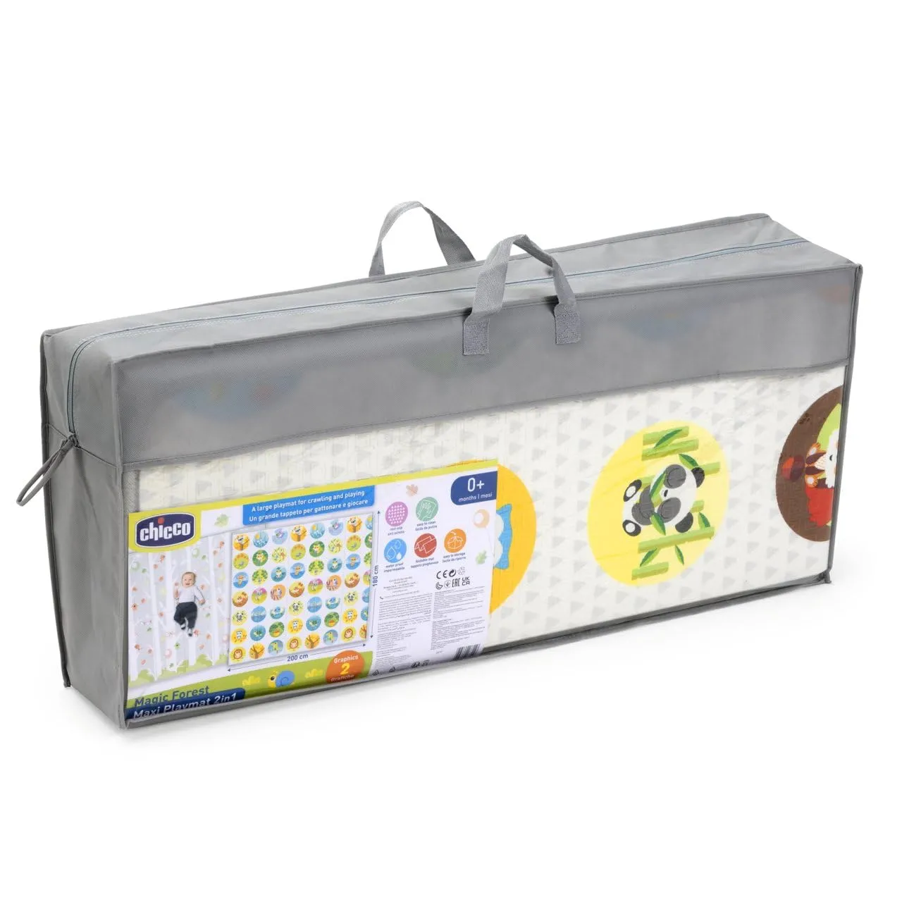 Chicco Tappeto Gioco Bambini 2in1, Extra Large 200x180 cm, Spessore 1.3 cm, Double Face con Animali e Paesaggio, Pieghevole, 0+ Mesi - immagine 2