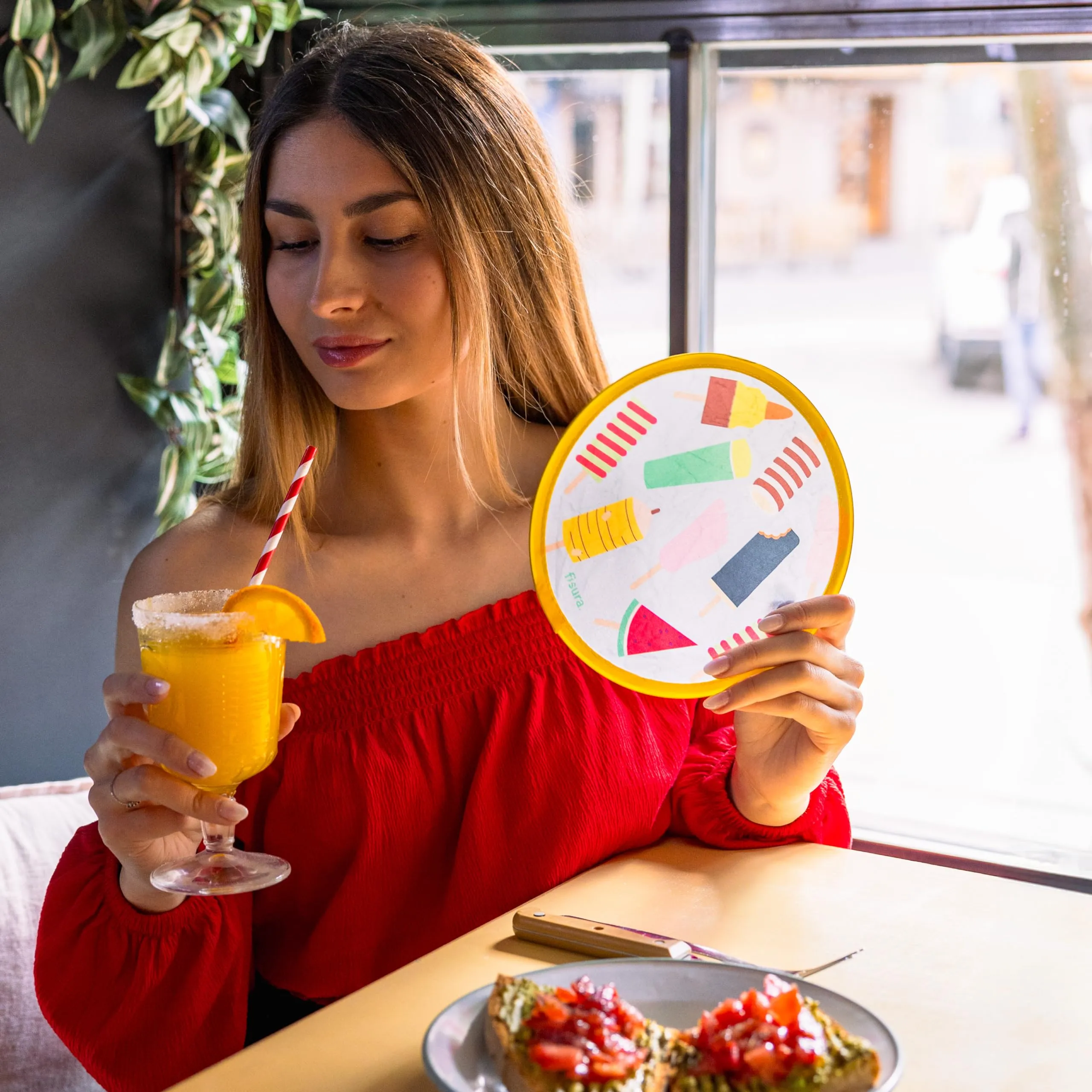 Fisura Ventaglio Rotondo Pieghevole, 20 cm, Gelato - immagine 6