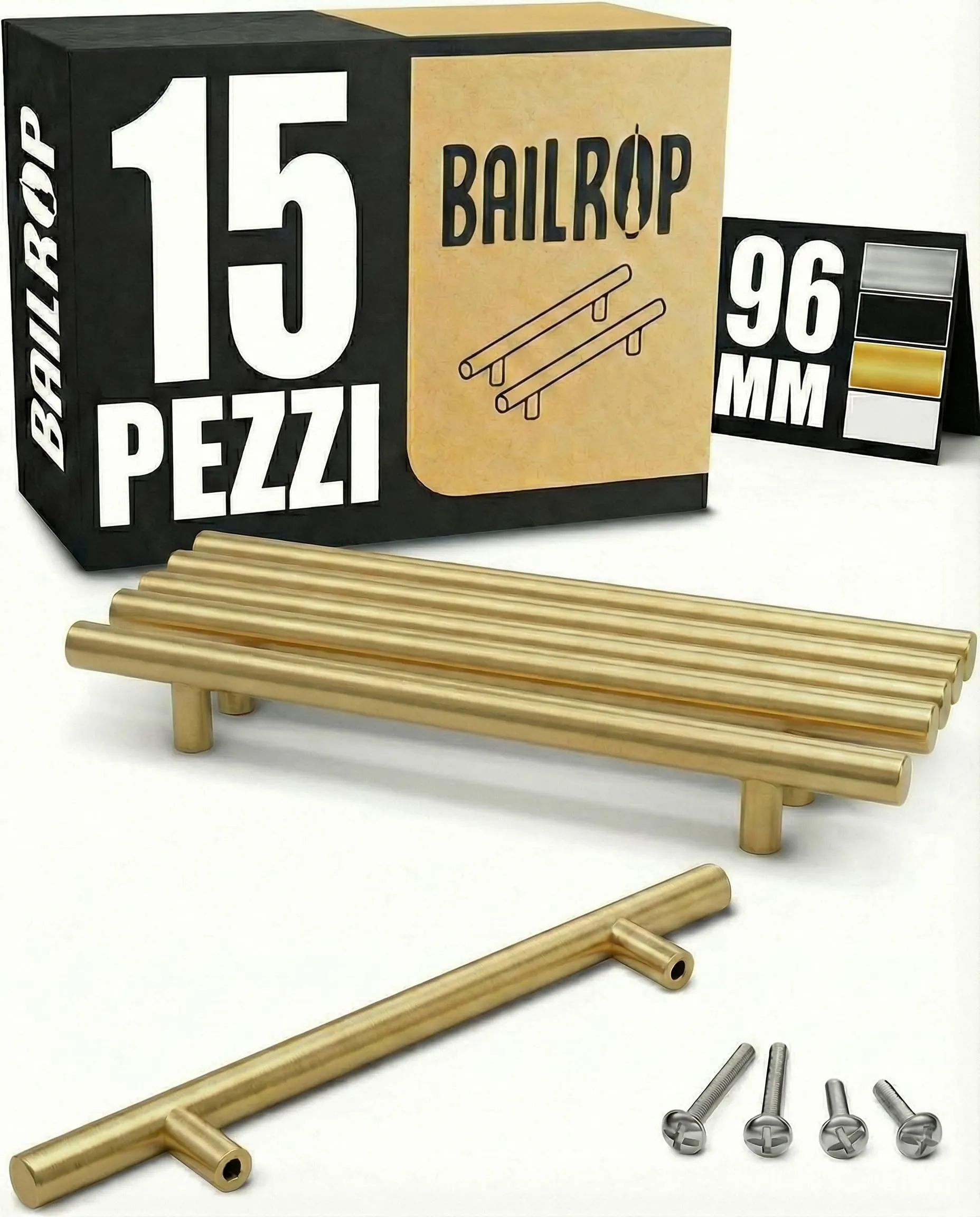 BAILROP Maniglie per Mobili da Cucina in Acciaio Inox, Oro, 96mm (15 pezzi) - immagine 1