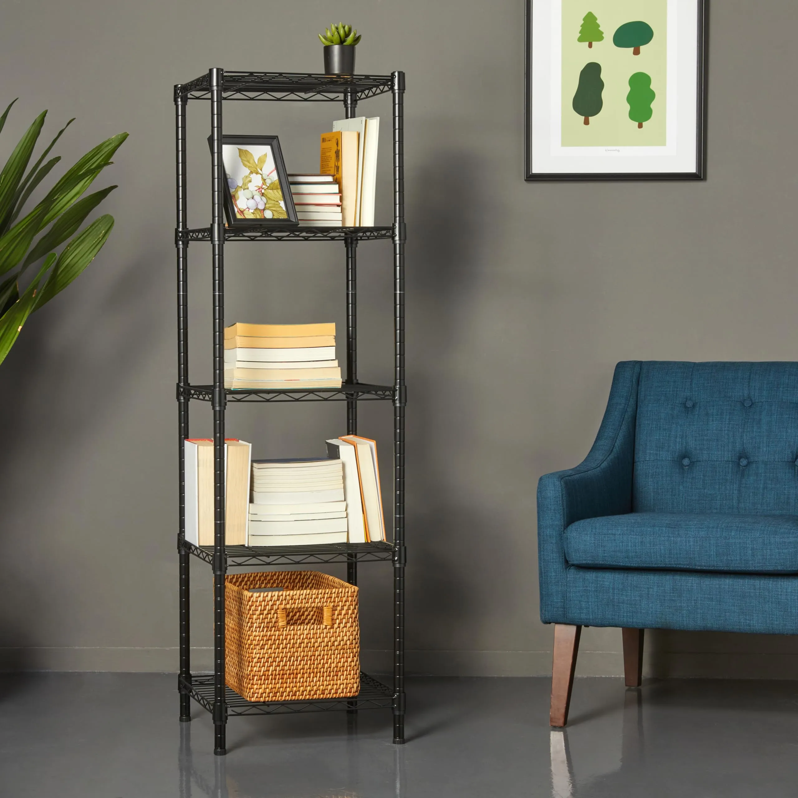 Amazon Basics Scaffale a Torre Regolabile con 5 Ripiani, Nero, 40.6 x 40.6 x 137.2 cm - immagine 6