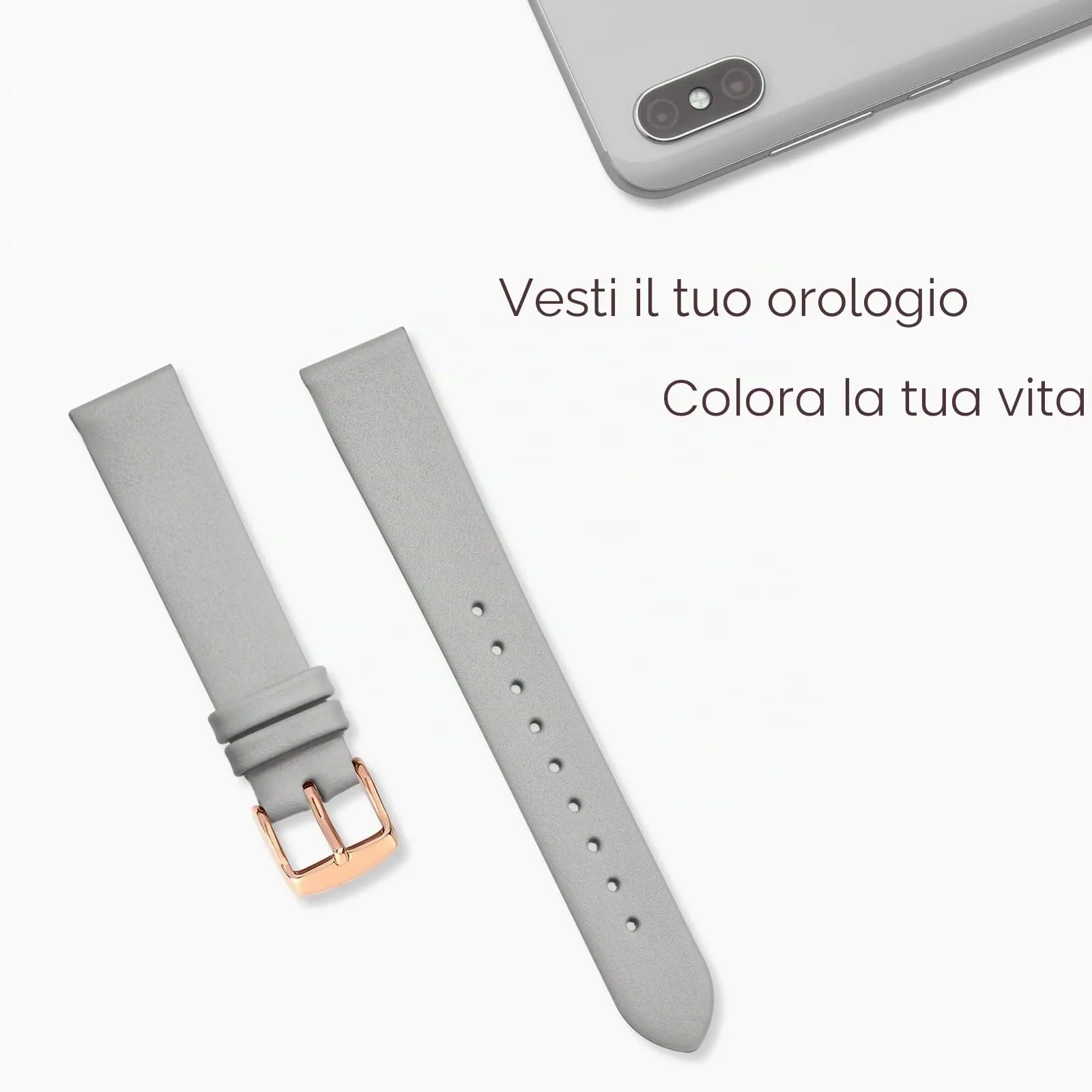 WOCCI Cinturino per Orologio in Pelle 20mm Grigio con Fibbia Oro Rosa - immagine 7