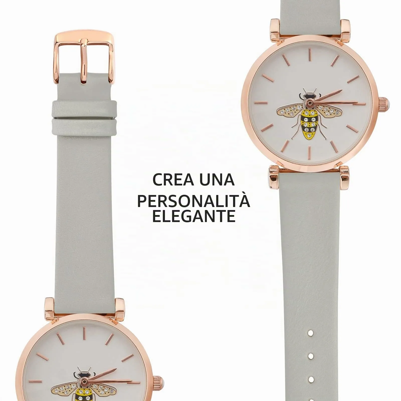 WOCCI Cinturino per Orologio in Pelle 20mm Grigio con Fibbia Oro Rosa - immagine 8