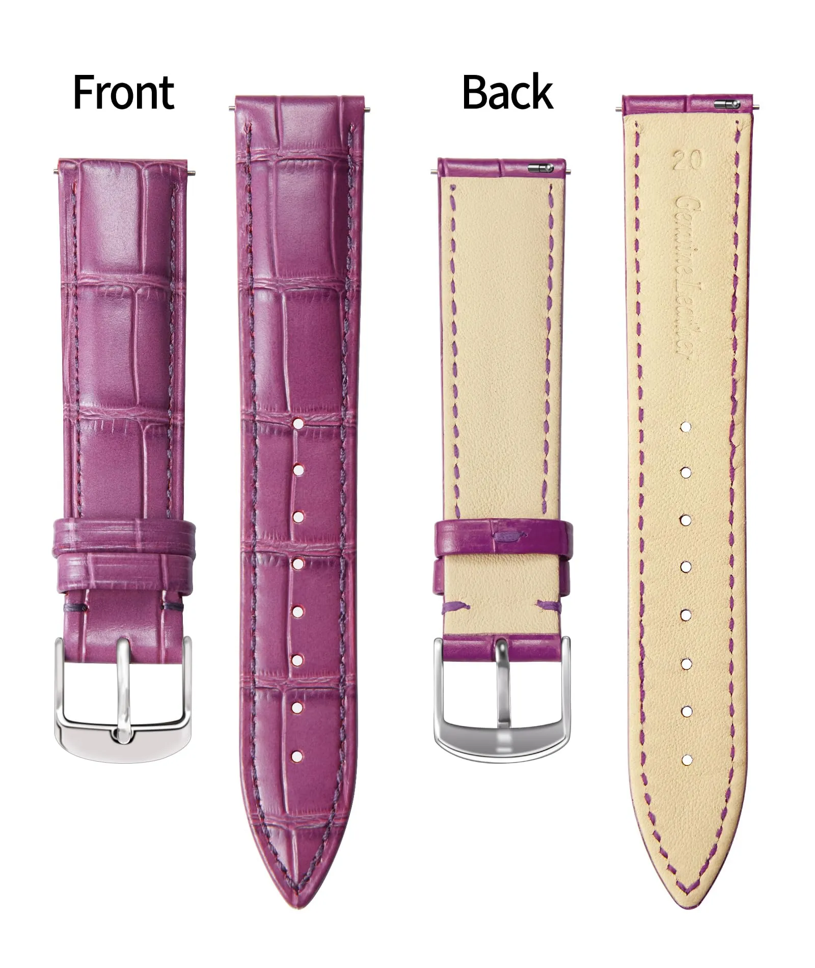 BINLUN Cinturino per Orologio in Pelle Sgancio Rapido Uomo Donna, Viola, 15mm - immagine 2