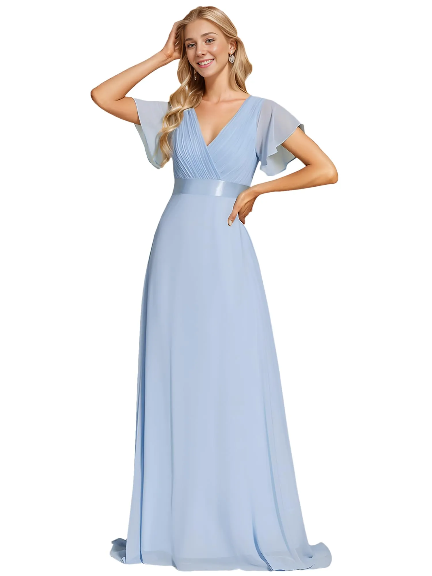 Ever-Pretty Vestito da Cerimonia Donna Scollo a V Linea ad A Ghiaccio Blu 46 - immagine 1