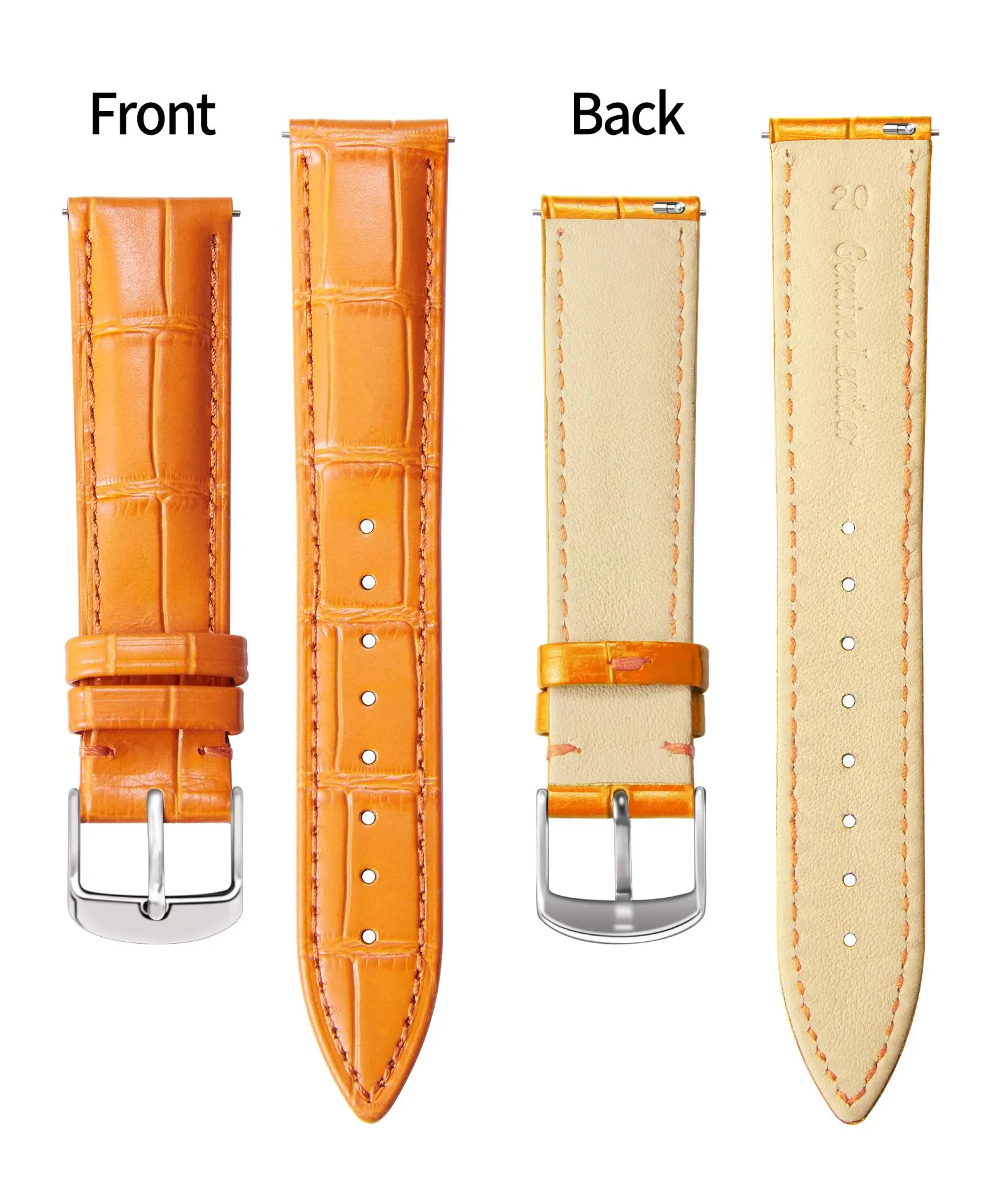 BINLUN Cinturino per Orologio in Pelle di Vitello a Sgancio Rapido, 10mm, Arancio - immagine 2