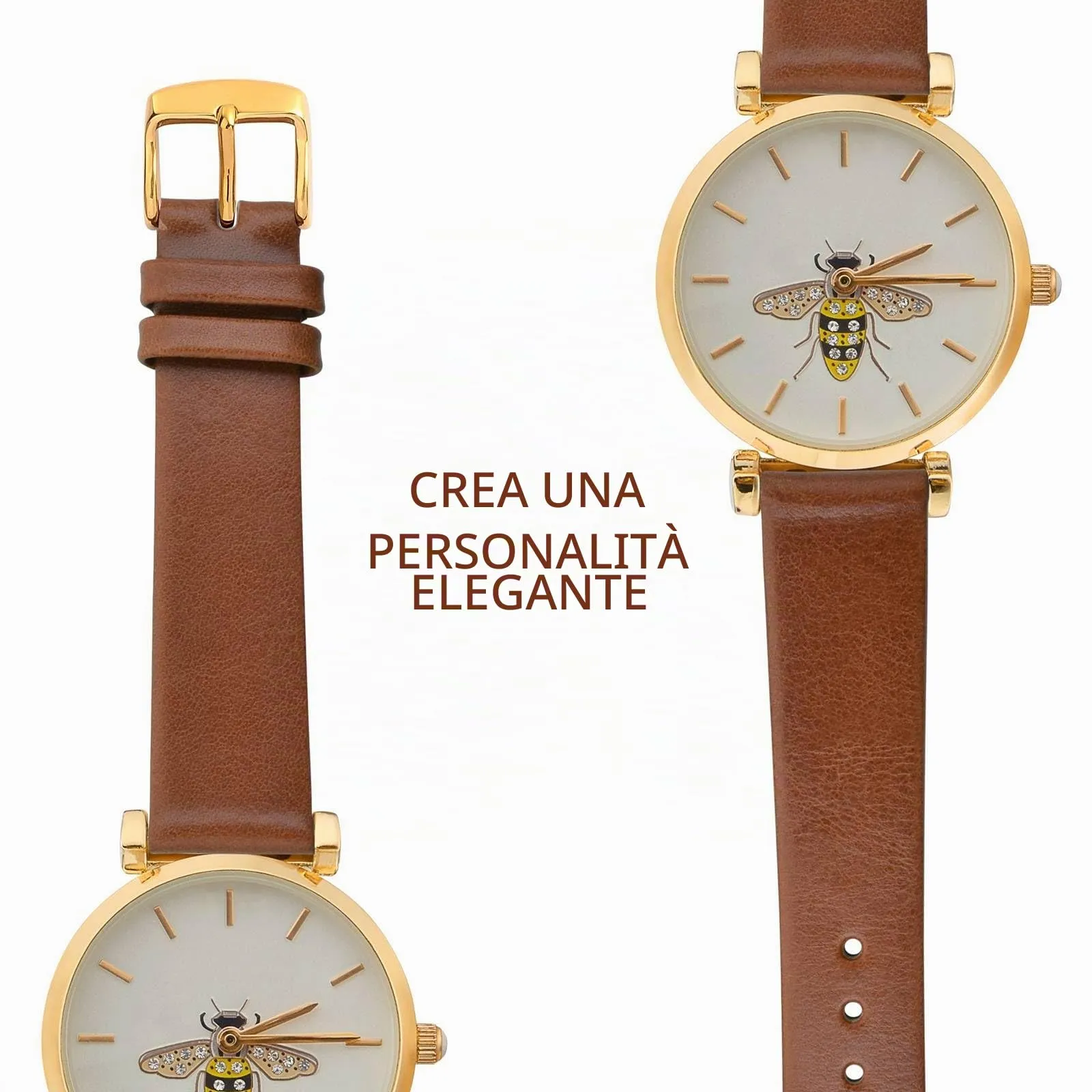 WOCCI Cinturino per Orologio in Pelle 16mm con Fibbia Oro, Terracotta Marrone - immagine 8