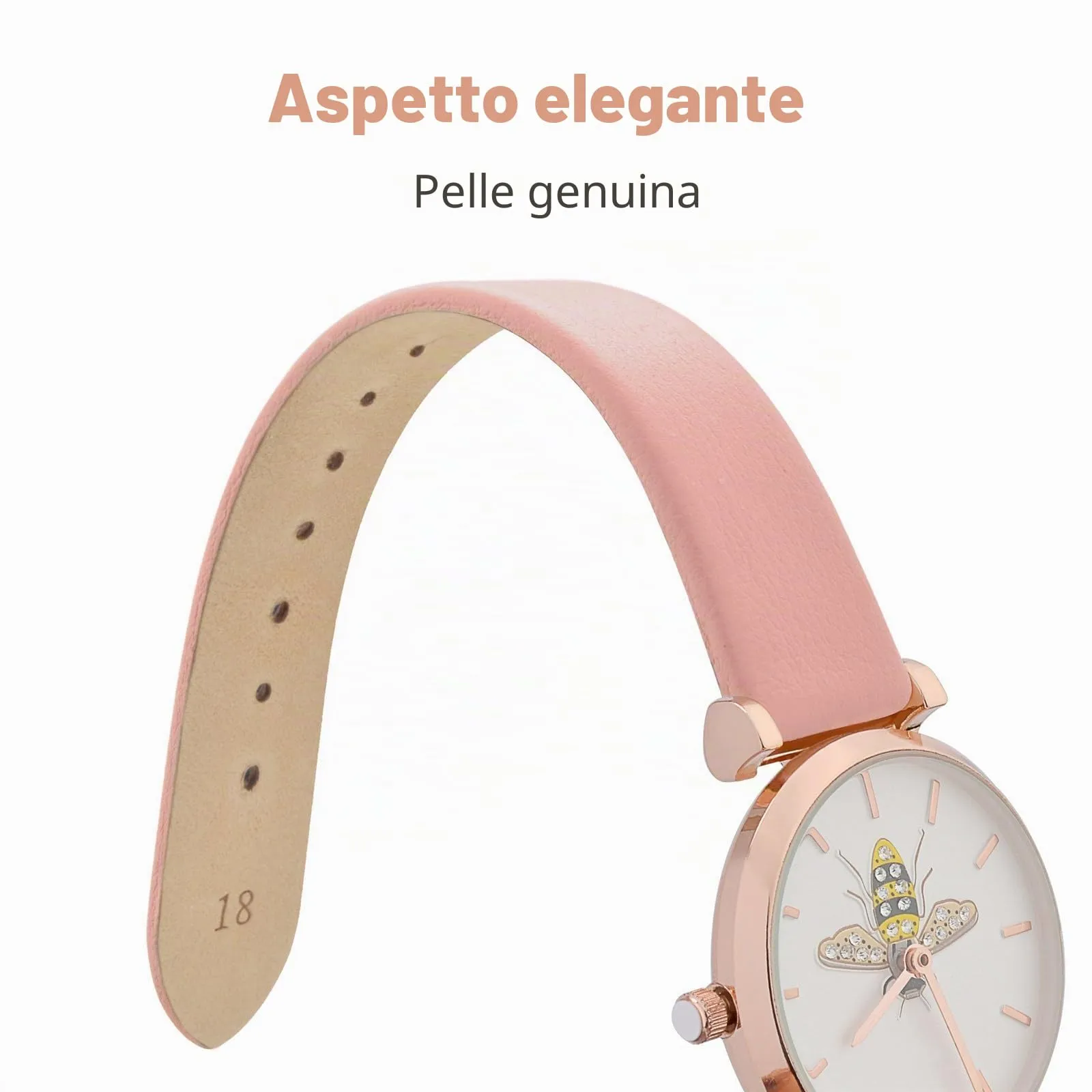 WOCCI Cinturino per Orologio in Pelle 18mm con Fibbia Oro Rosa (Rosa Claro) - immagine 3