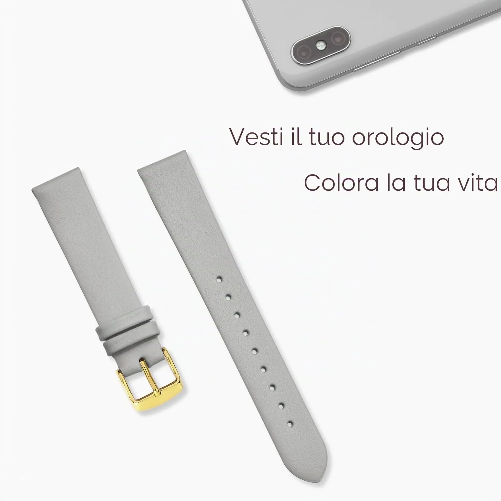 WOCCI Cinturino per Orologio in Pelle 18mm Grigio con Fibbia Oro - immagine 7