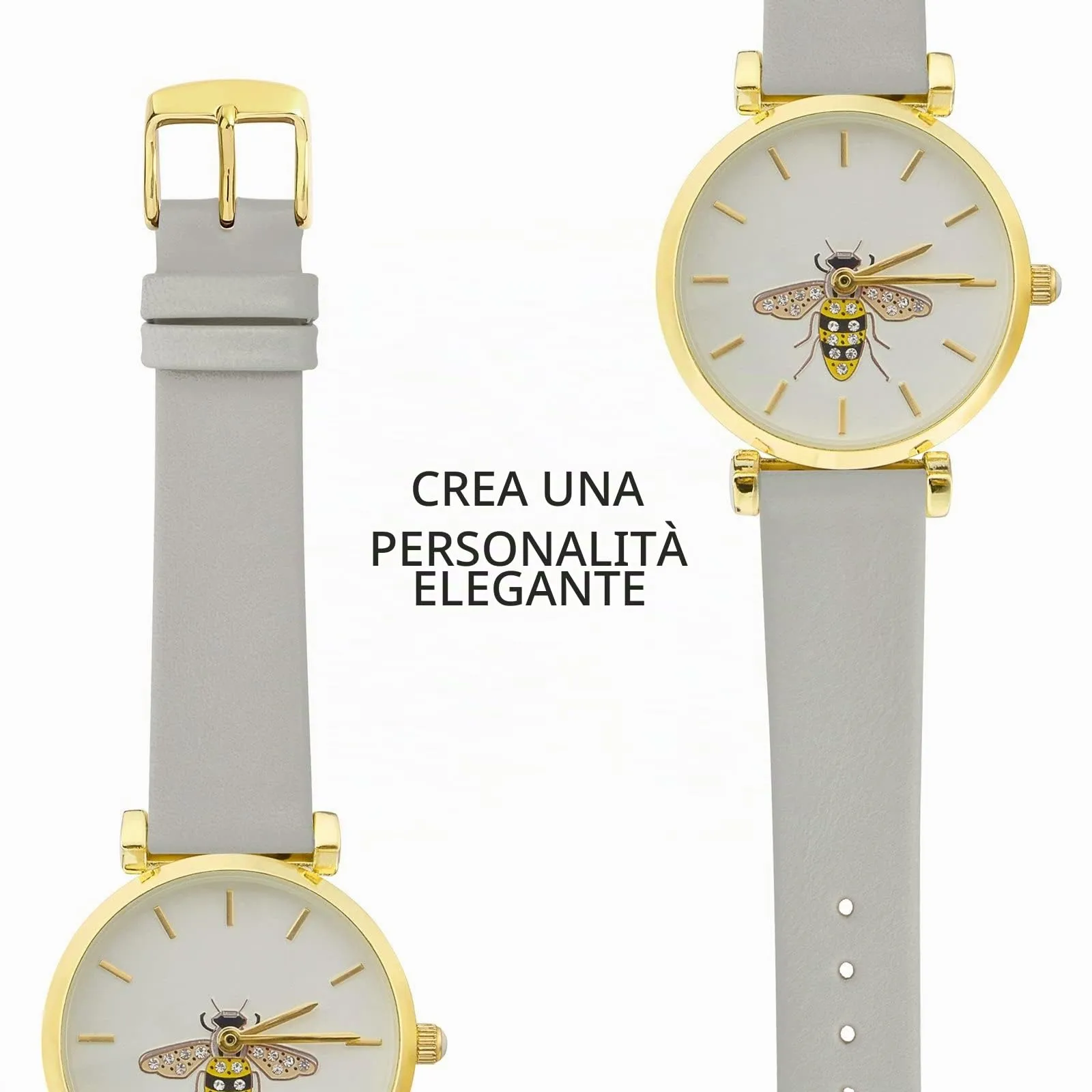 WOCCI Cinturino per Orologio in Pelle 18mm Grigio con Fibbia Oro - immagine 8