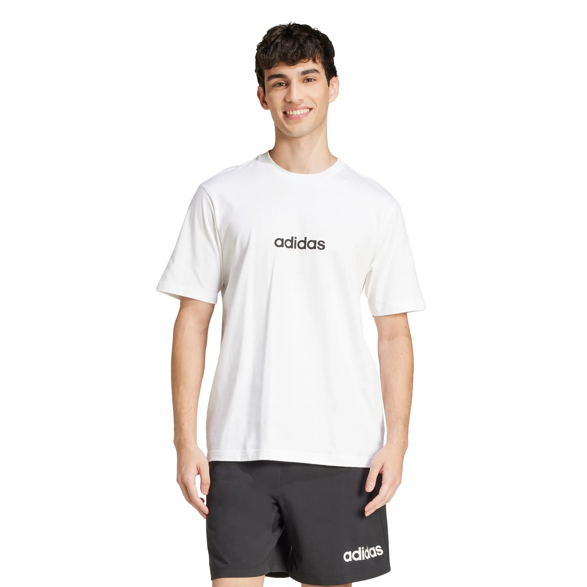 adidas Essentials Linear Single Maglietta in jersey da uomo, Bianco/Nero, XS - immagine 1