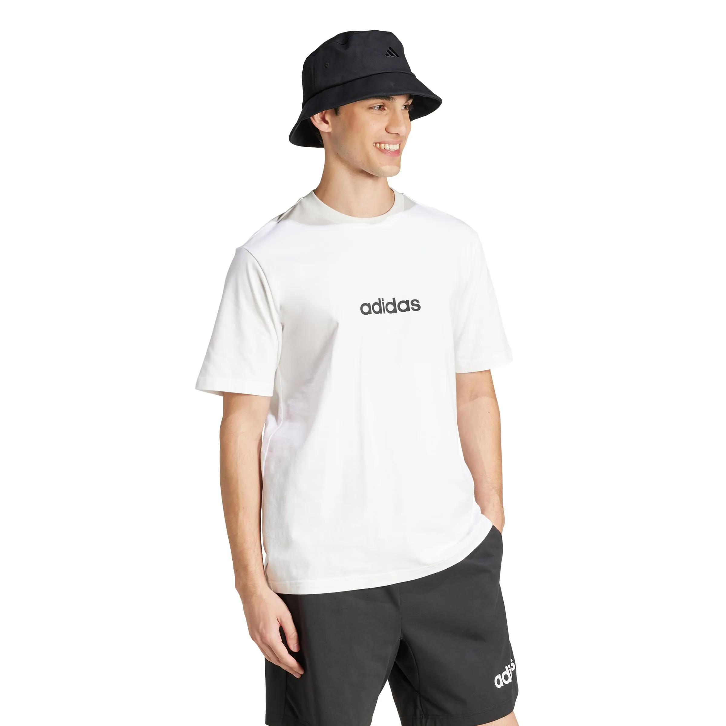adidas Essentials Linear Single Maglietta in jersey da uomo, Bianco/Nero, XS - immagine 3