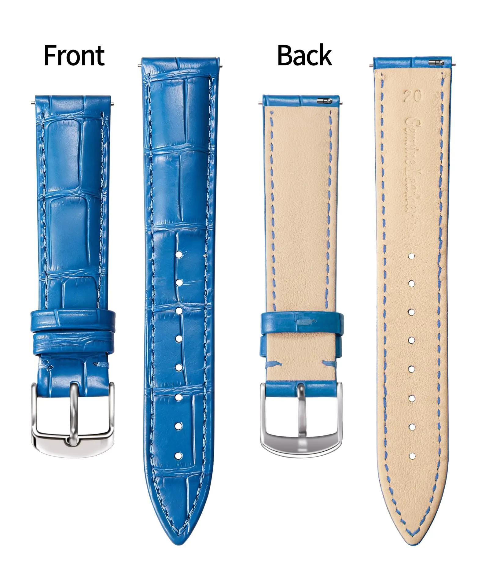 BINLUN Cinturino per Orologio in Pelle Sgancio Rapido Blu 23mm - immagine 2