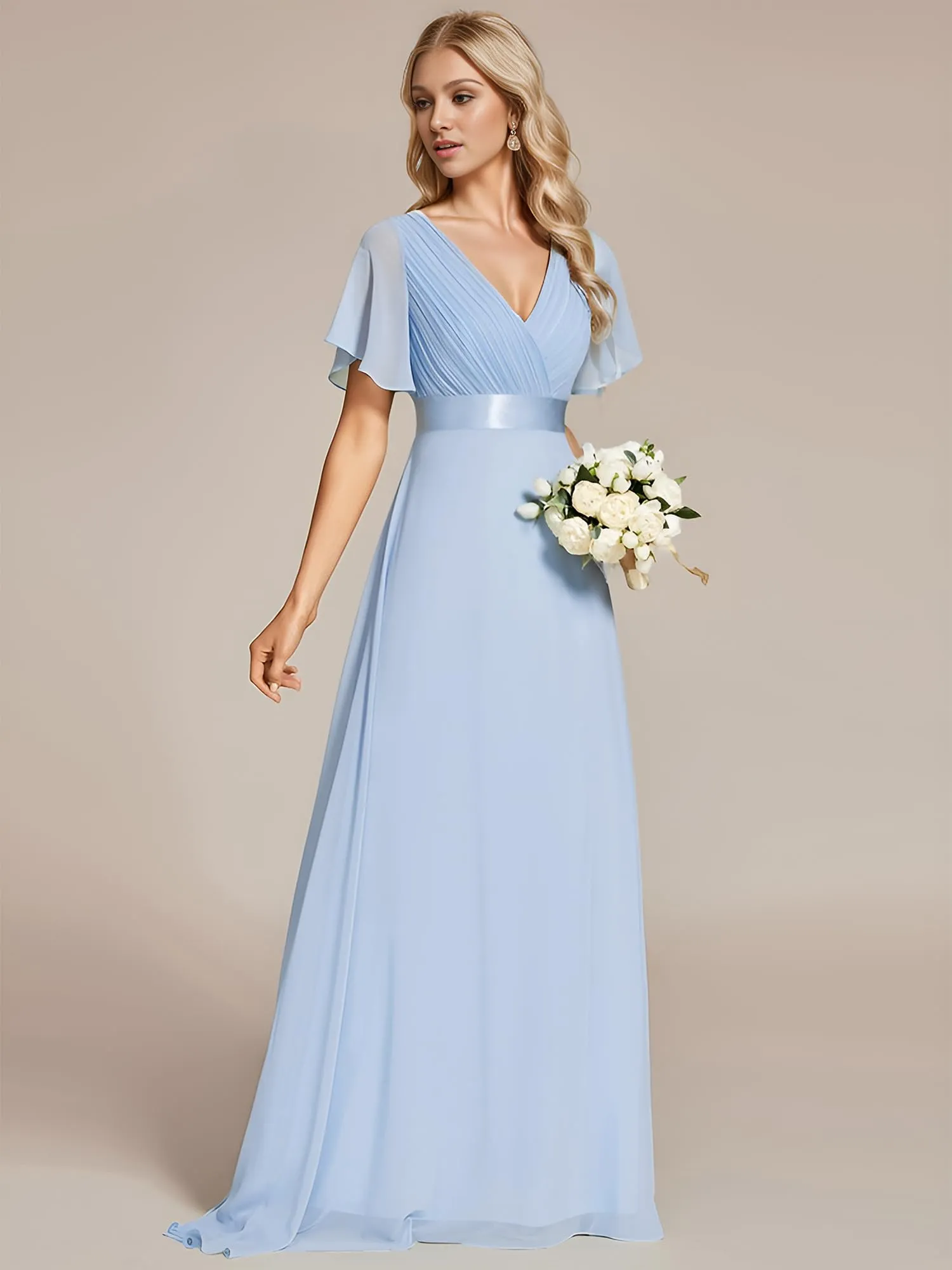 Ever-Pretty Vestito da Cerimonia Donna Scollo a V Linea ad A Ghiaccio Blu 58 - immagine 6