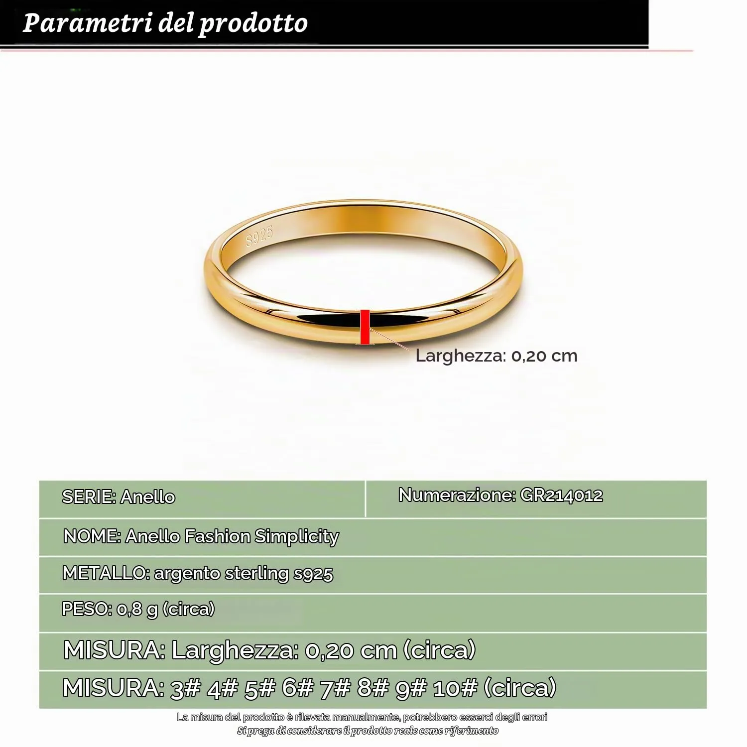 Dankadi Anello di fede nuziale in argento 925 placcato oro, larghezza 3,5 mm, misura 44-70 mm - immagine 2