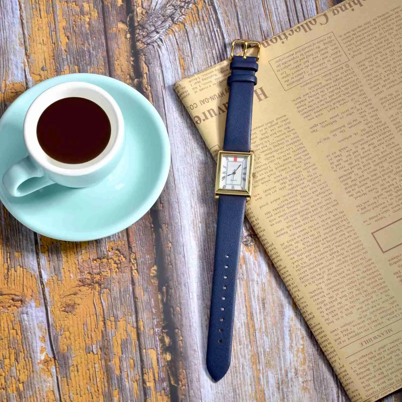 WOCCI Cinturino per Orologio 8mm in Pelle Blu Scuro con Fibbia Oro - immagine 2