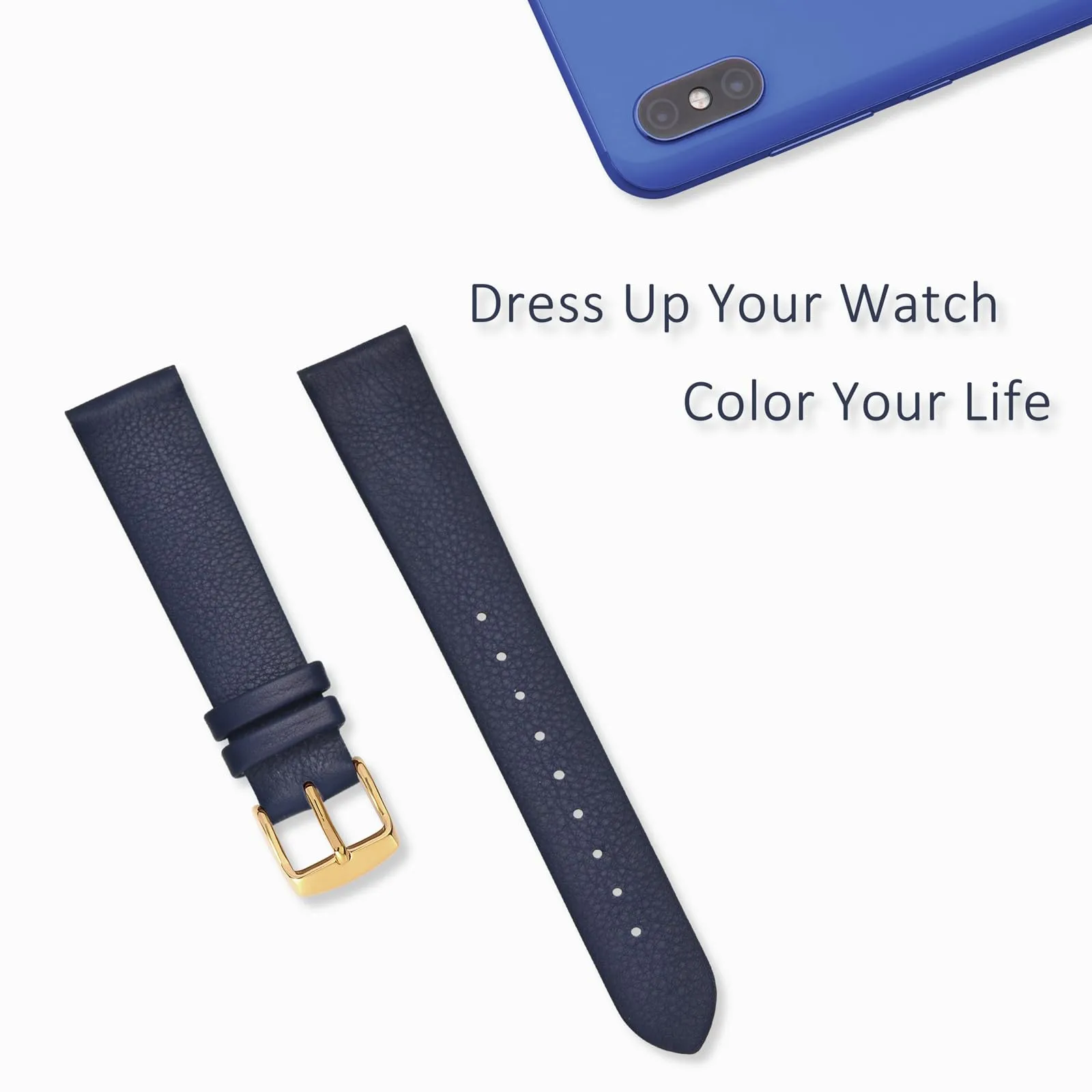 WOCCI Cinturino per Orologio 8mm in Pelle Blu Scuro con Fibbia Oro - immagine 7