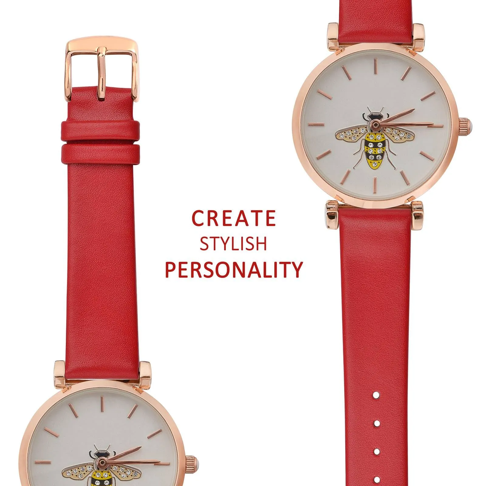 WOCCI Cinturino per Orologio in Pelle 18mm con Fibbia Oro Rosa (Rosso) - immagine 8