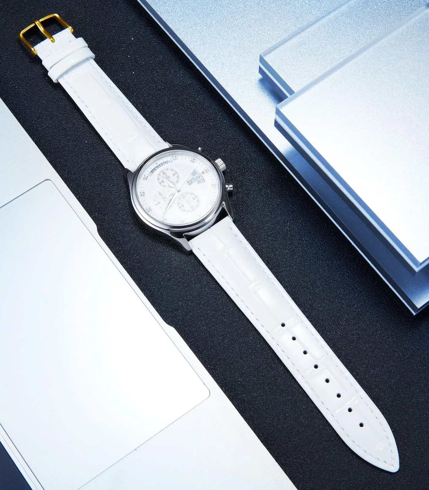 BINLUN Cinturino per Orologio in Pelle Disegno Coccodrillo Sgancio Rapido per Smartwatch Uomo Donna, Bianco, 23mm - immagine 4