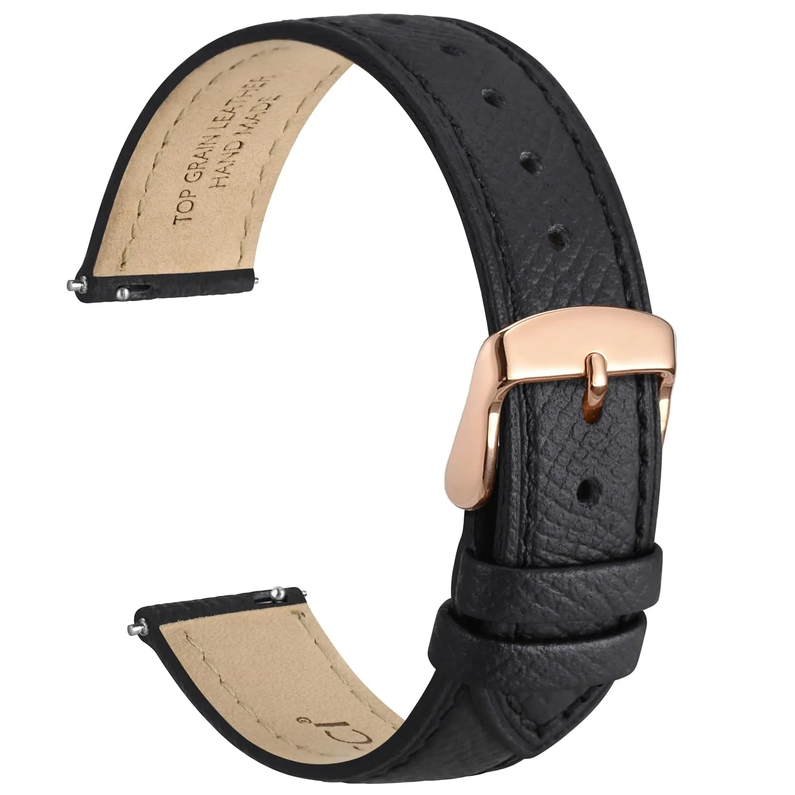 WOCCI Grace Cinturino per Orologio da Donna, Pelle Grana Superiore, 14mm, Sgancio Rapido, Fibbia Oro Rosa, Nero - immagine 1