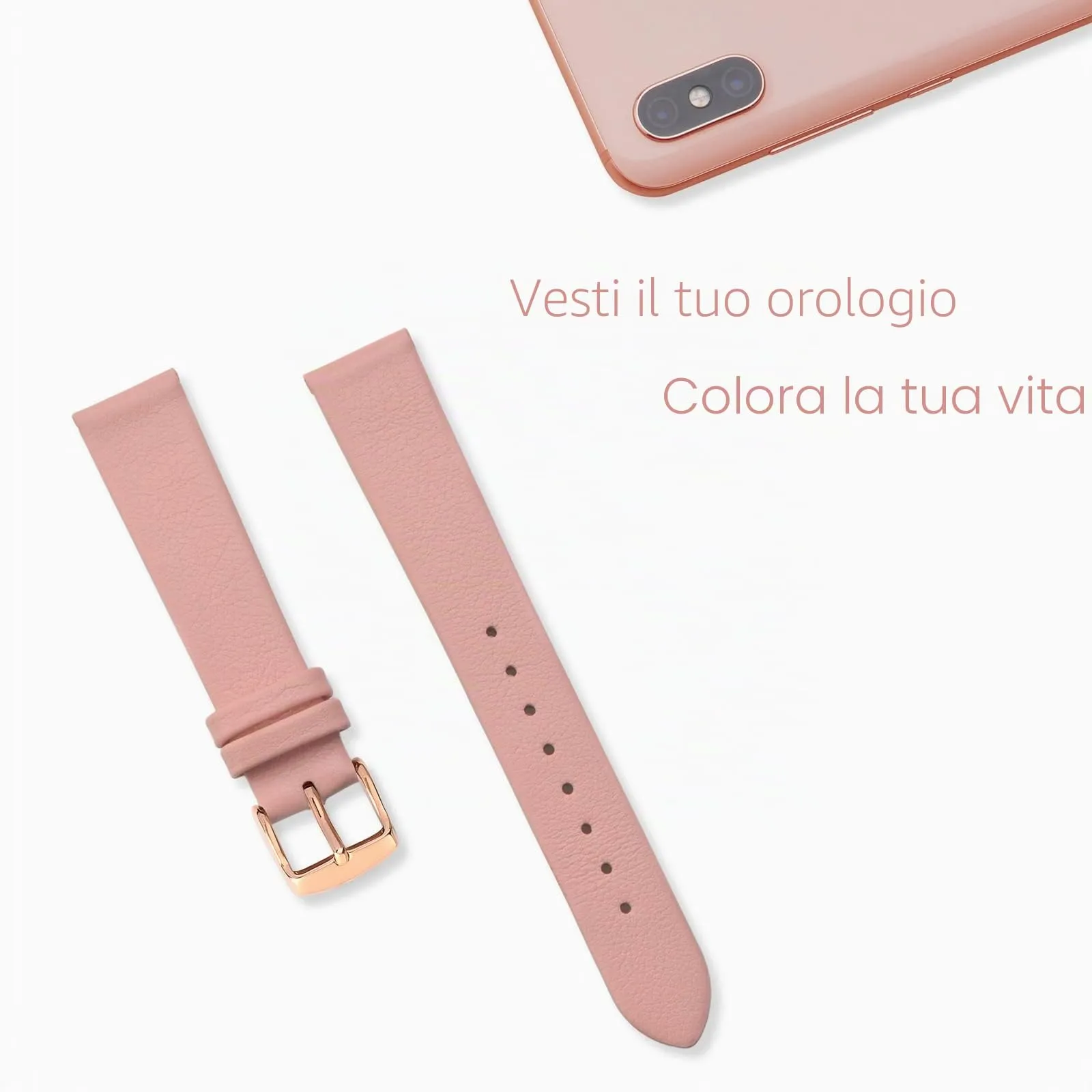 WOCCI Cinturino per Orologio in Pelle 14mm Rosa Claro con Fibbia Oro Rosa - immagine 7