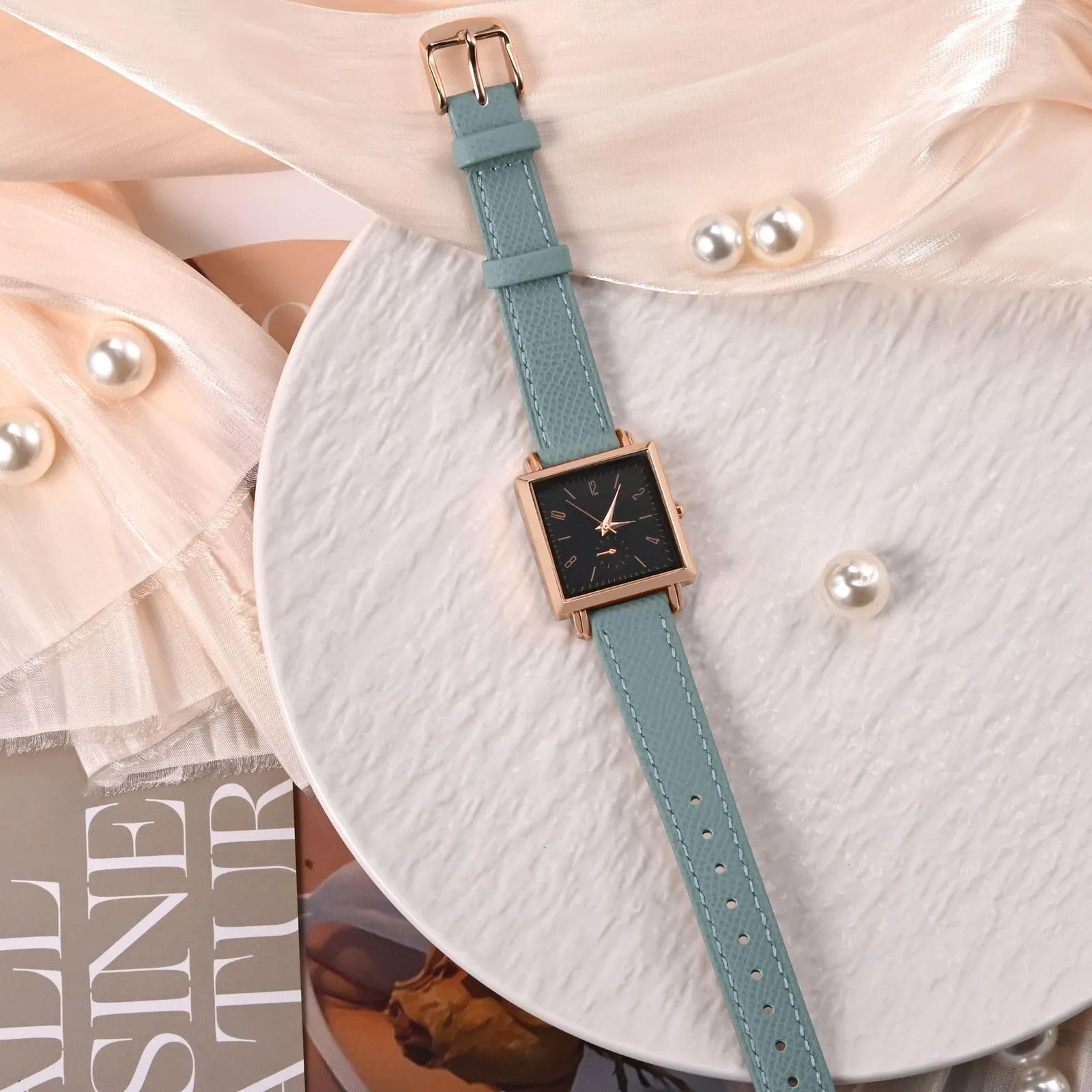 WOCCI Grace Cinturino per Orologio da Donna, 20mm, Pelle Grana Superiore, Sgancio Rapido, Fibbia Argento, Nebbia Blu - immagine 9