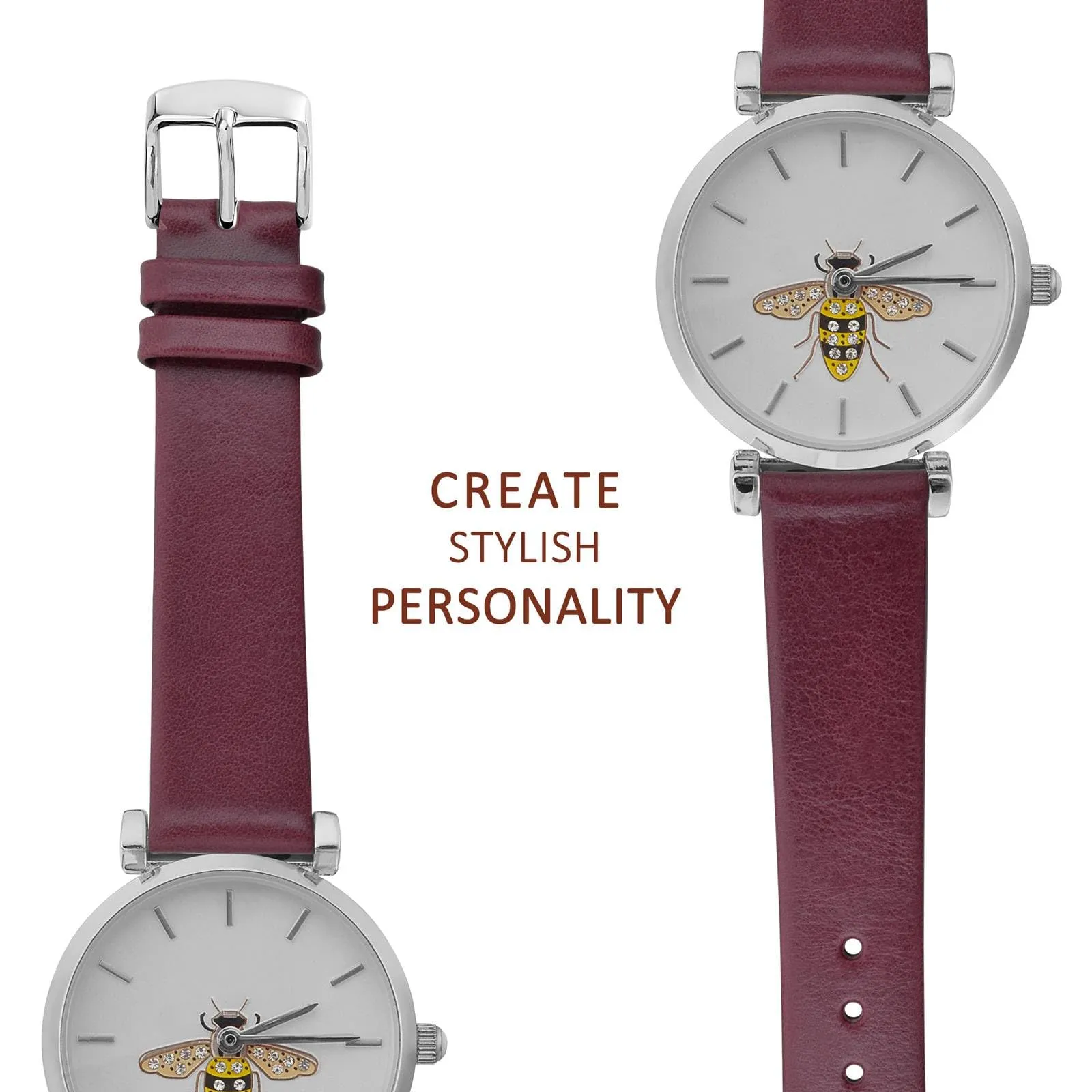 WOCCI Cinturino per Orologio in Pelle 16mm - Prugna Scura con Fibbia Argento - immagine 8