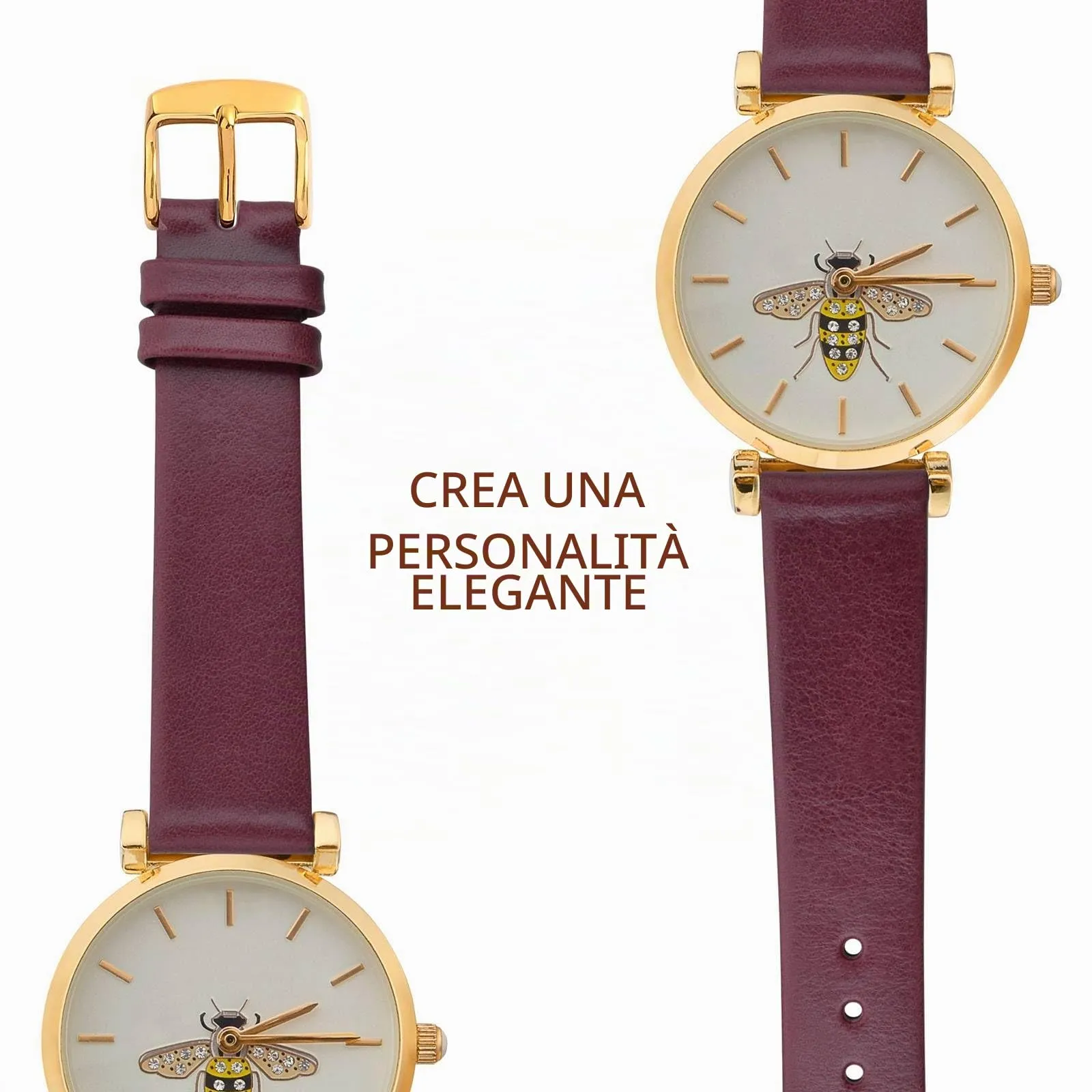 WOCCI Cinturino per Orologio in Pelle 14mm - Prugna Scura con Fibbia Oro - immagine 8