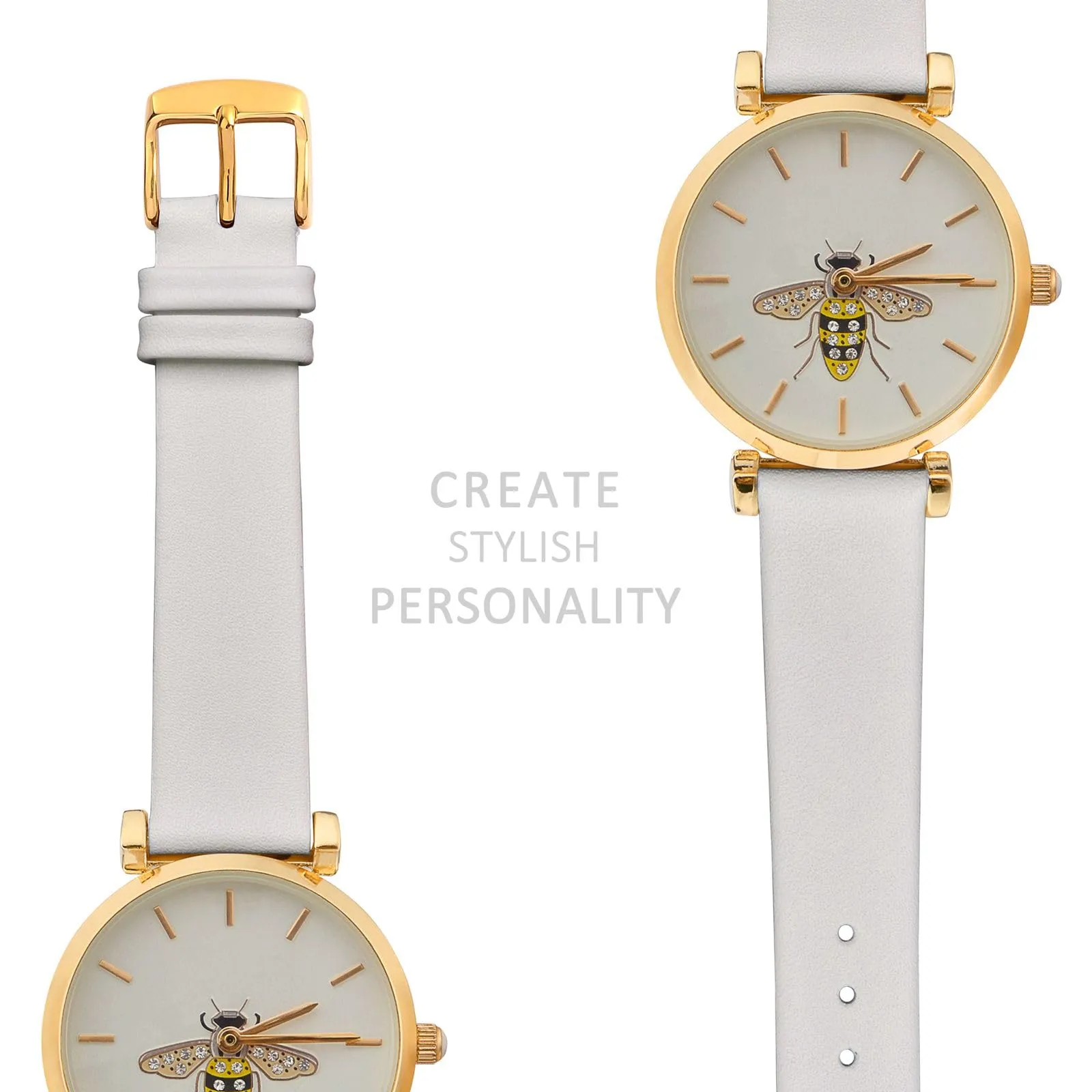 WOCCI Cinturino per Orologio in Pelle 16mm con Fibbia Oro, Bianco - immagine 8