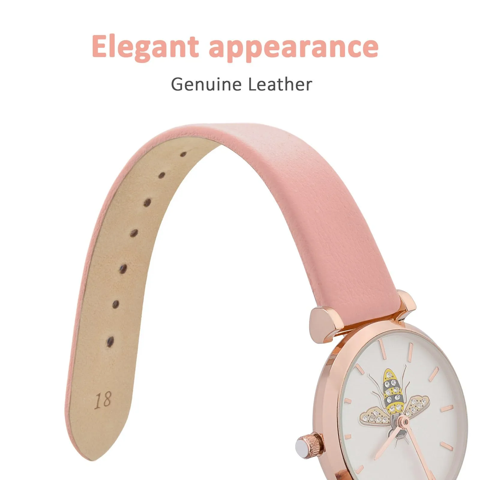 WOCCI Cinturino per Orologio in Pelle 20mm Rosa Claro con Fibbia Oro - immagine 3