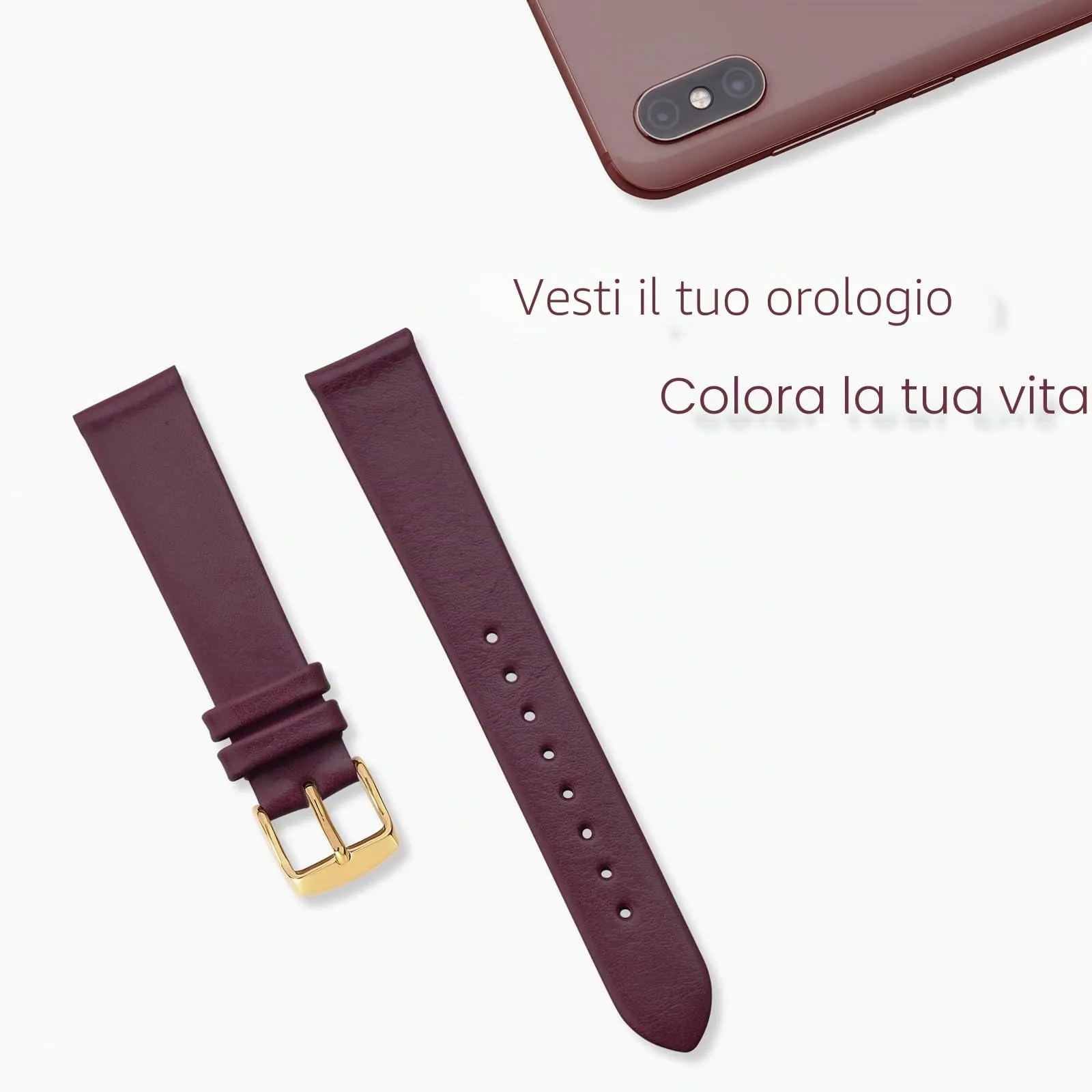 WOCCI Cinturino per Orologio in Pelle 18mm con Fibbia Oro, Prugna Scura - immagine 7
