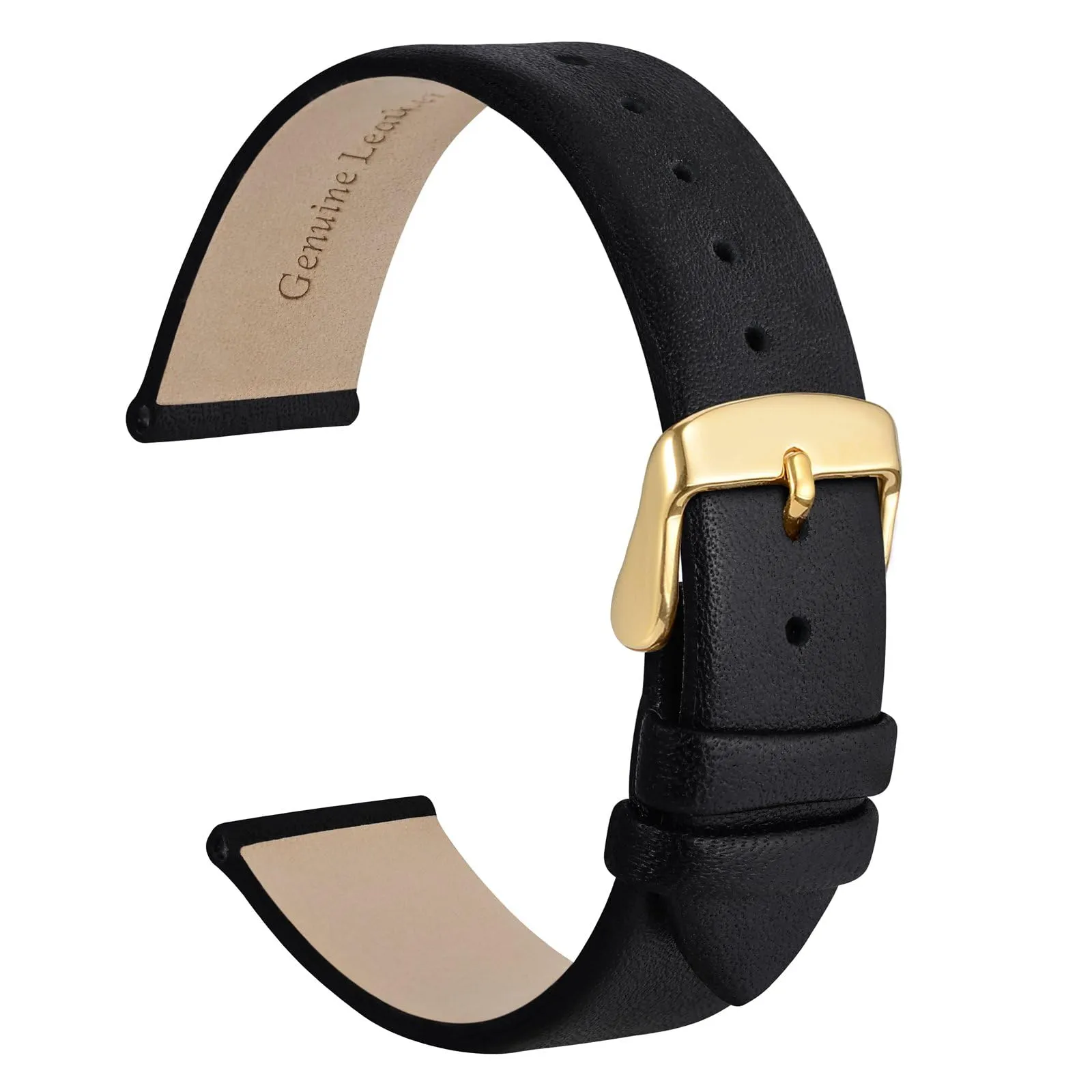 WOCCI Cinturino per Orologio in Pelle 18mm con Fibbia Oro, Nero - immagine 1