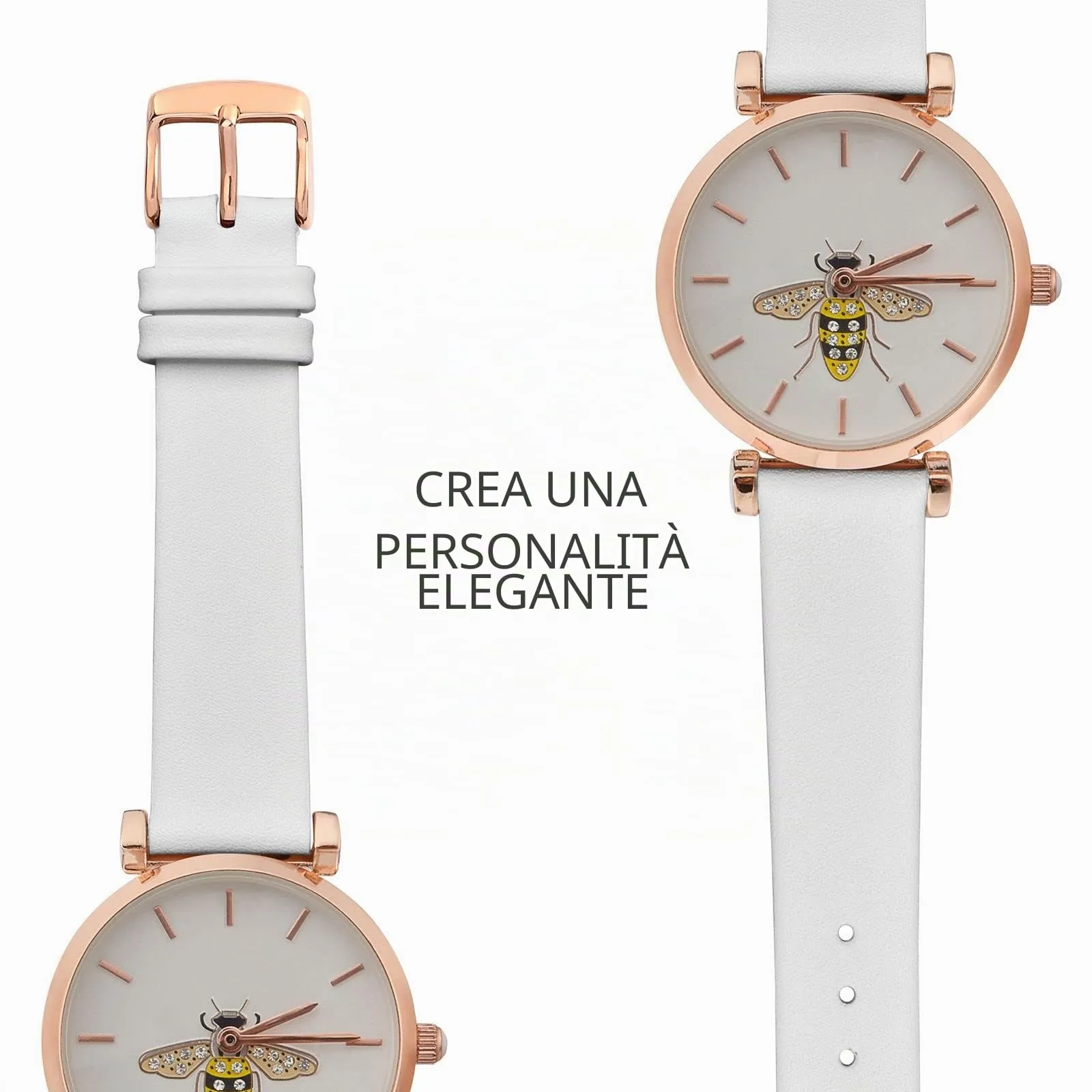 WOCCI Cinturino per Orologio in Pelle 14mm con Fibbia Oro Rosa, Bianco - immagine 8