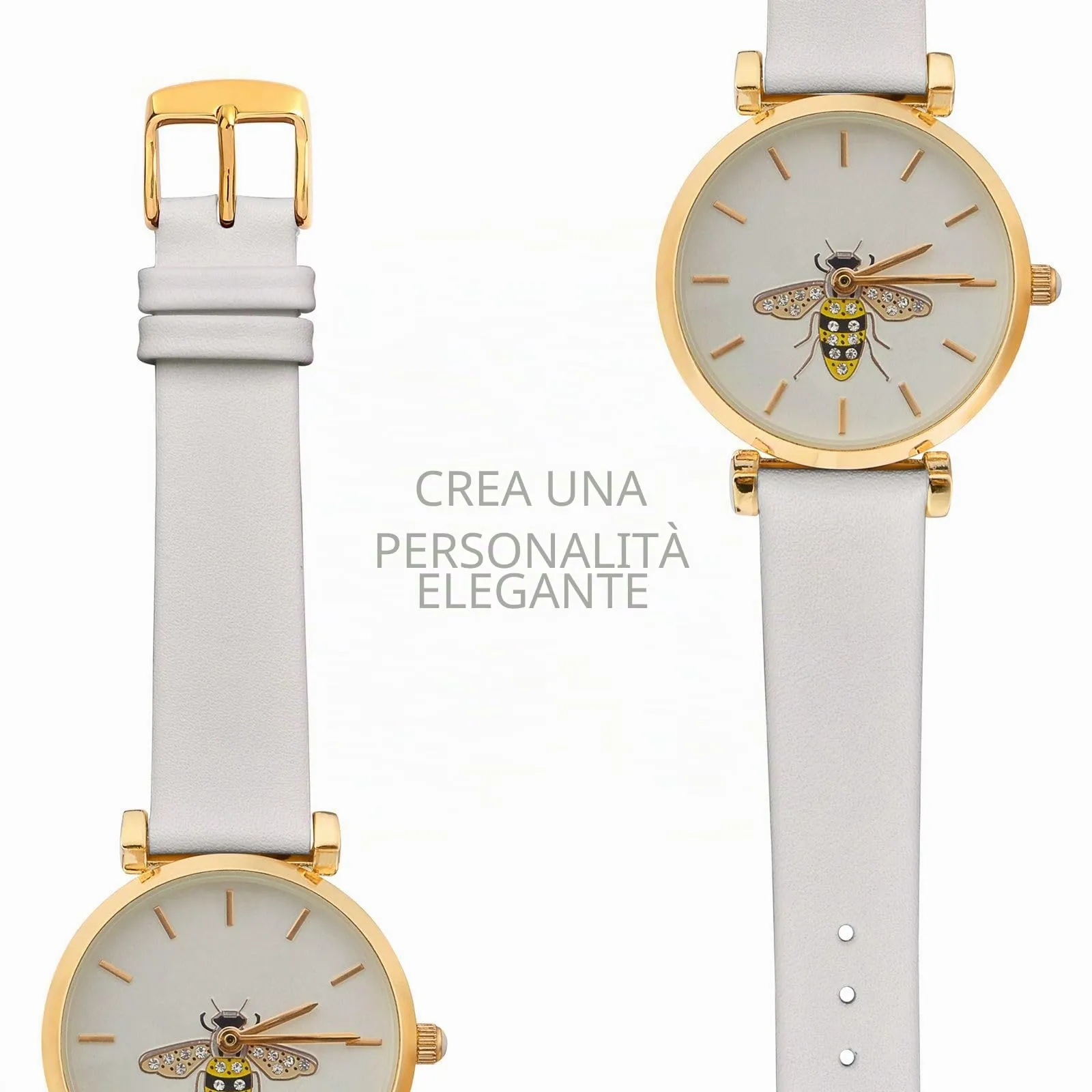 WOCCI Cinturino per Orologio in Pelle 14mm con Fibbia Oro, Bianco - immagine 8