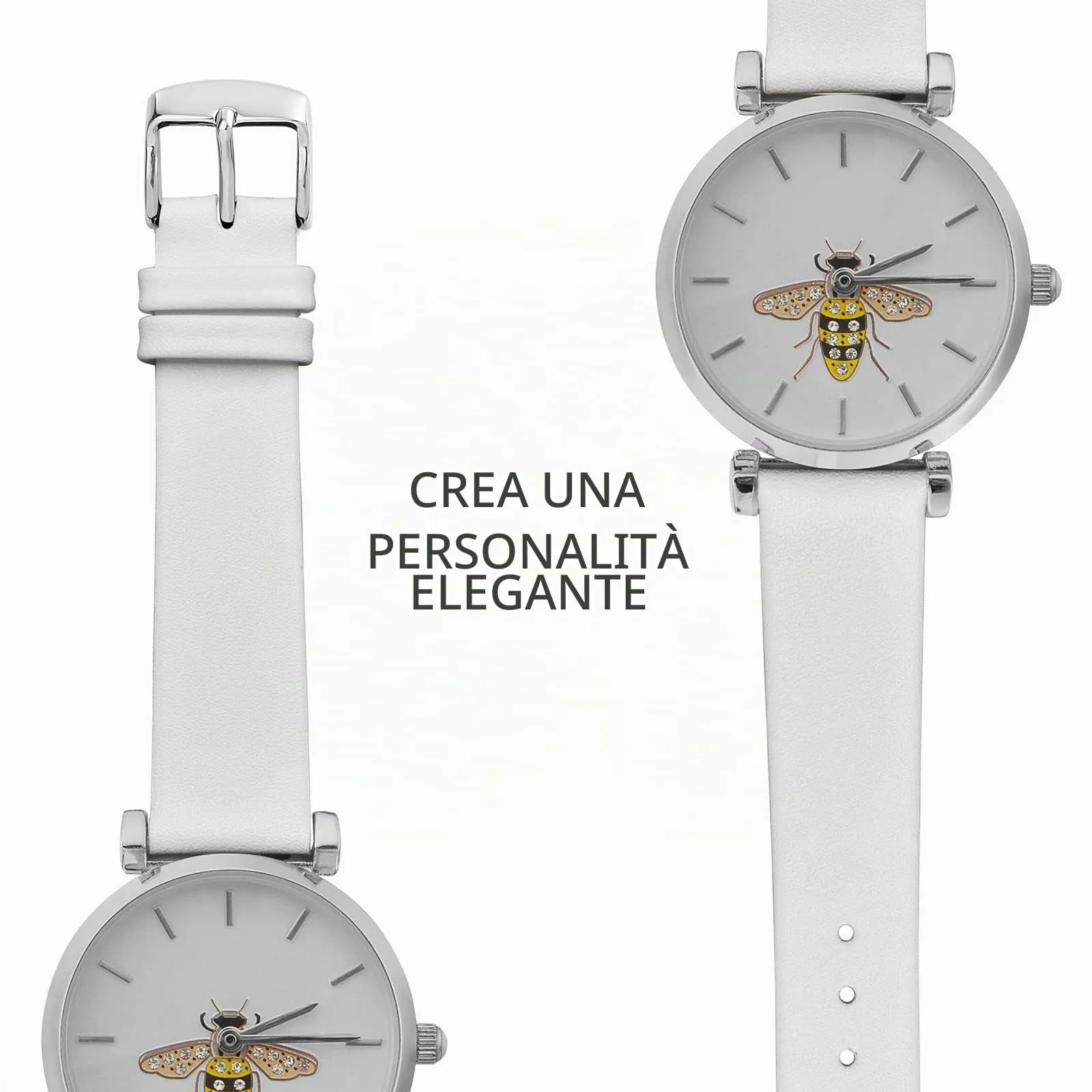 WOCCI Cinturino per Orologio in Pelle 14mm - Bianco con Fibbia Argento - immagine 8
