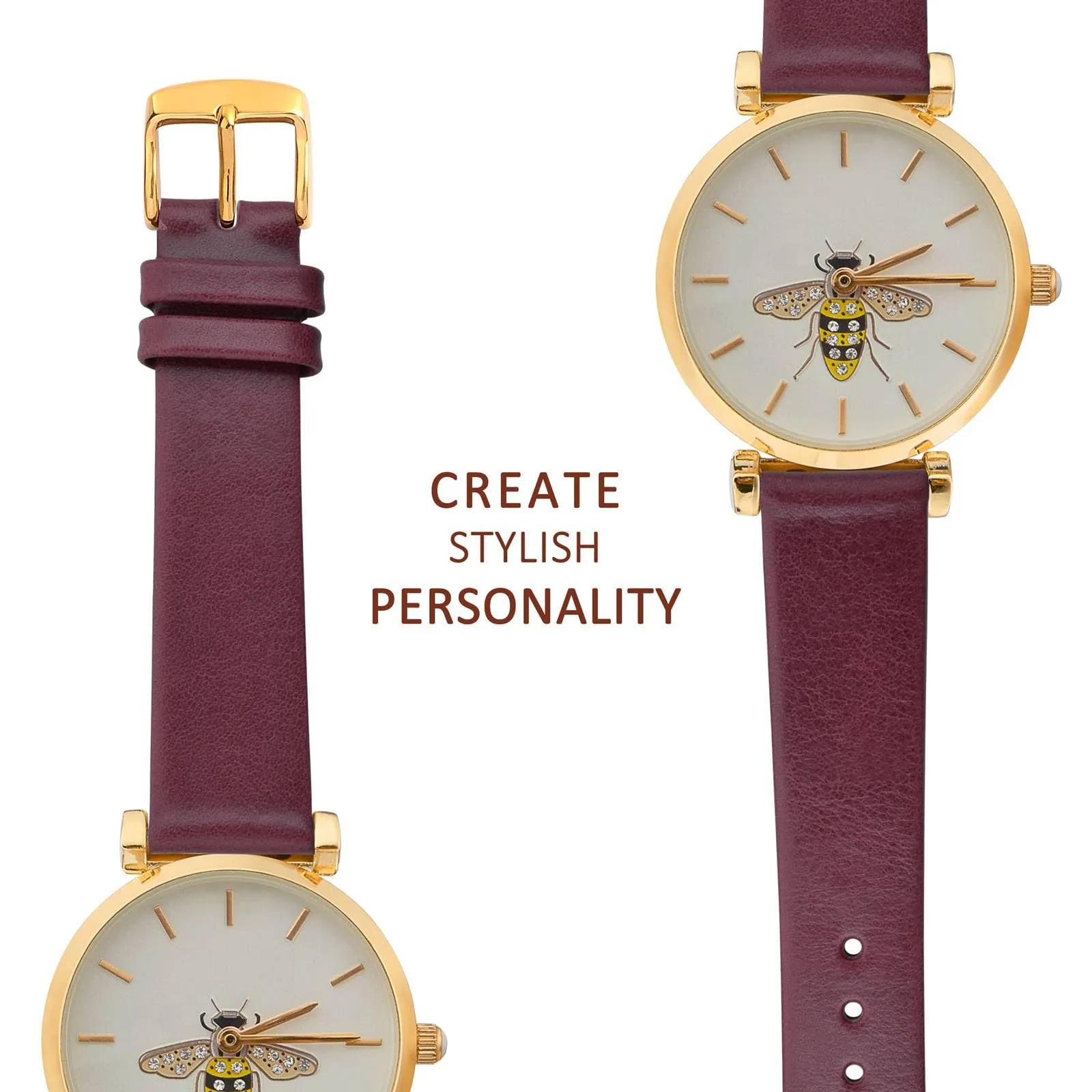 WOCCI Cinturino per Orologio in Pelle 16mm con Fibbia Oro, Prugna Scura - immagine 8