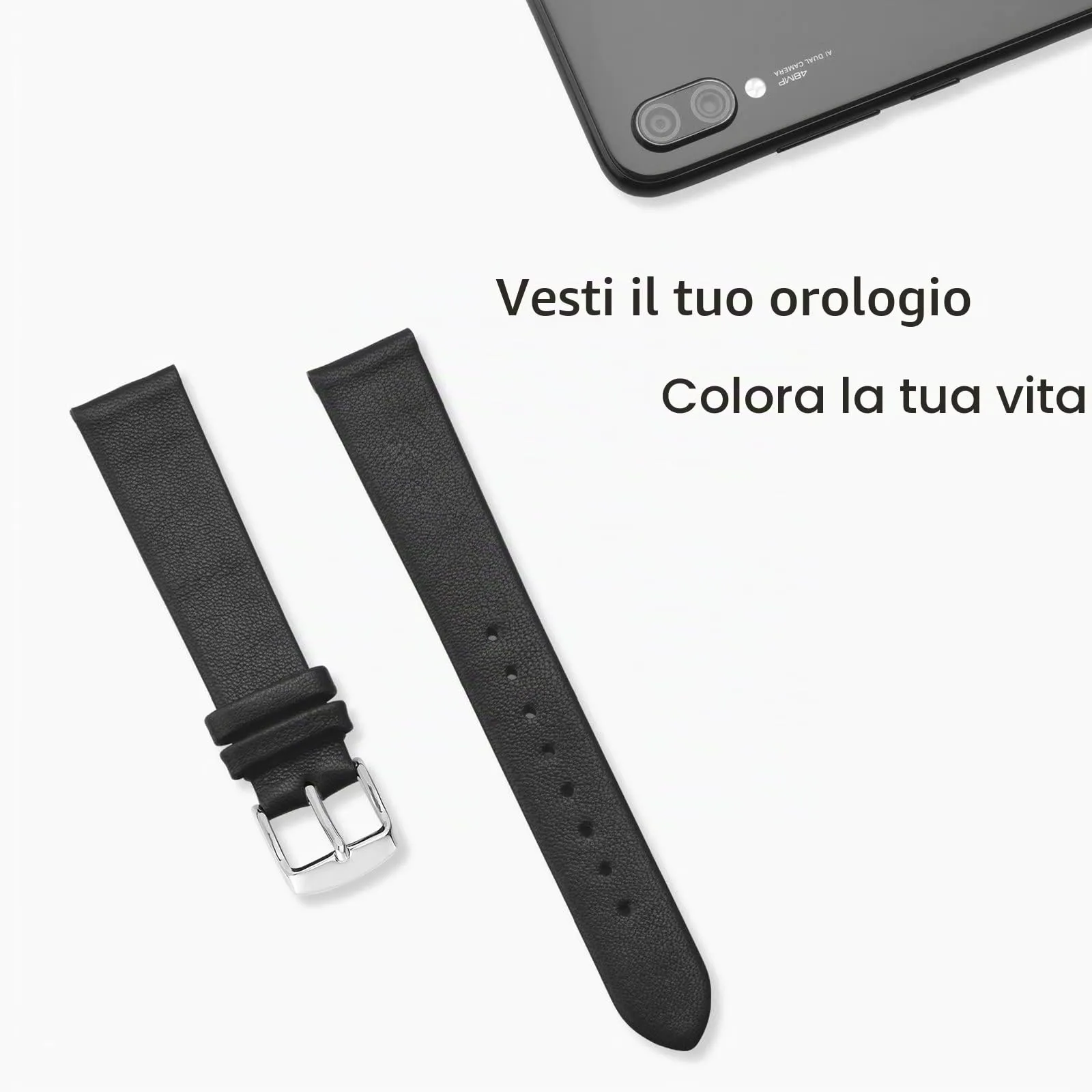 WOCCI Cinturino per Orologio in Pelle 20mm Nero con Fibbia Argento - immagine 7