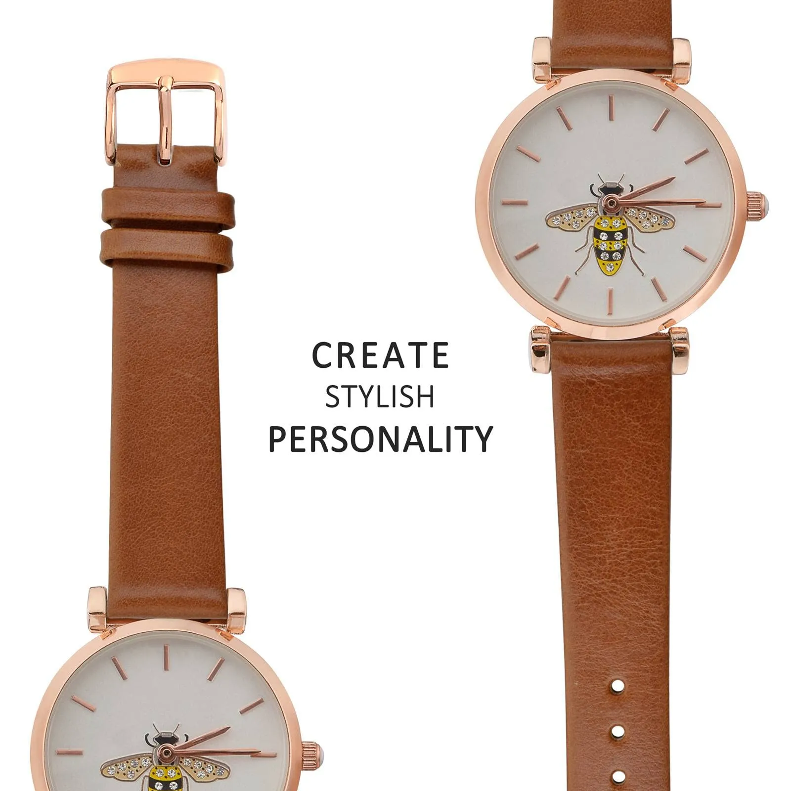 WOCCI Cinturino per Orologio in Pelle 14mm - Terracotta Marrone con Fibbia Oro Rosa - immagine 8