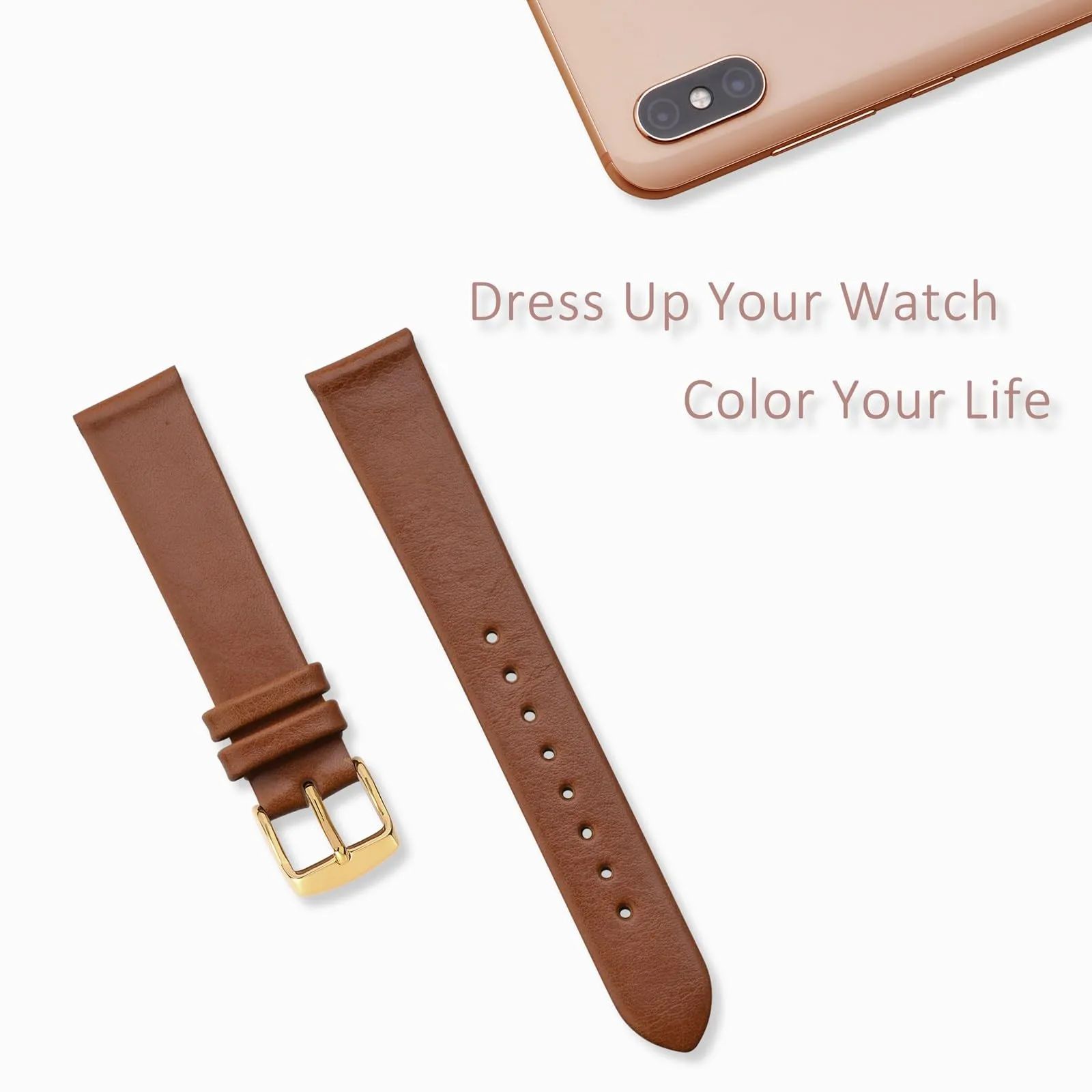 WOCCI Cinturino per Orologio in Pelle 20mm con Fibbia Oro - Terracotta Marrone - immagine 7