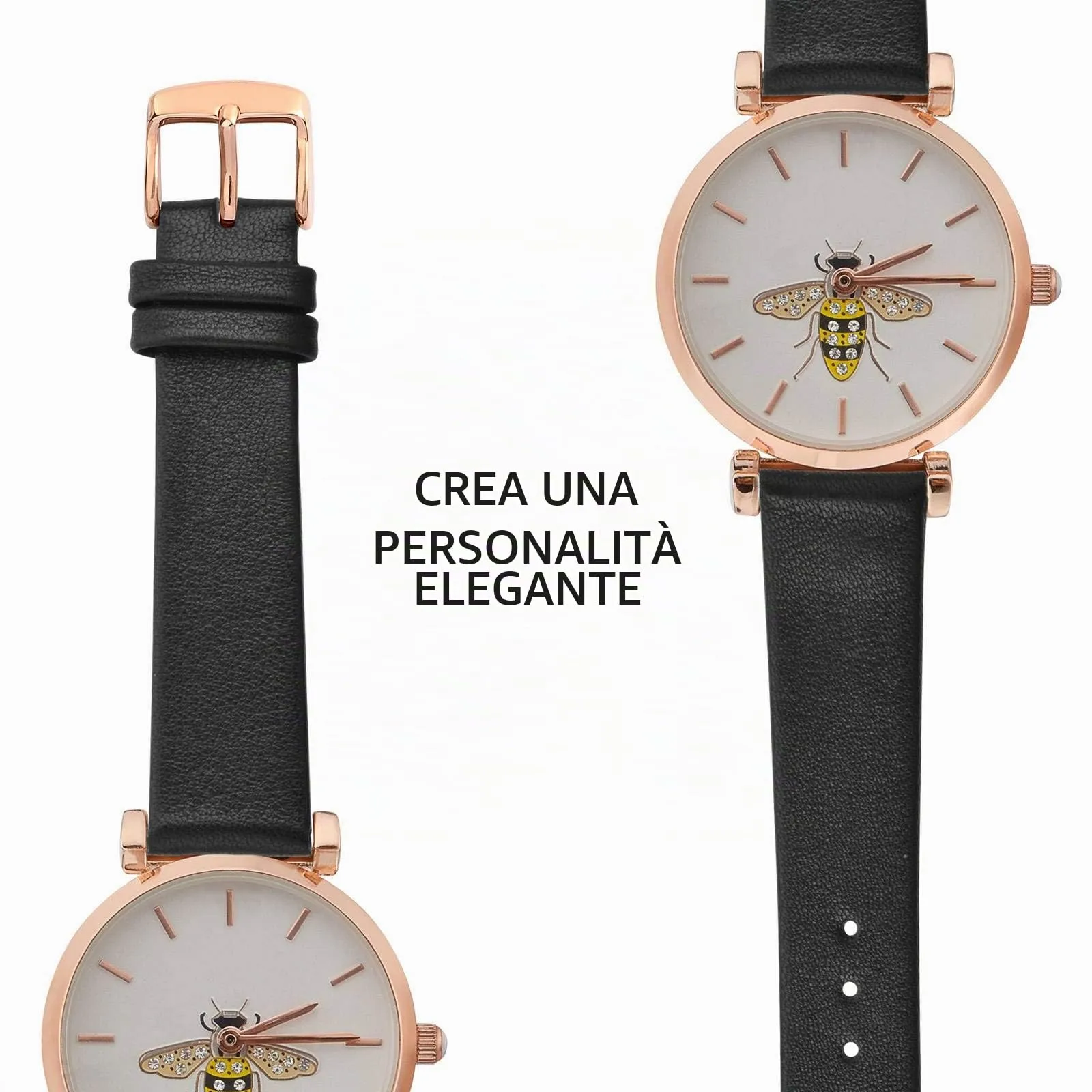 WOCCI Cinturino per Orologio in Pelle 18mm Nero con Fibbia Oro Rosa - immagine 8