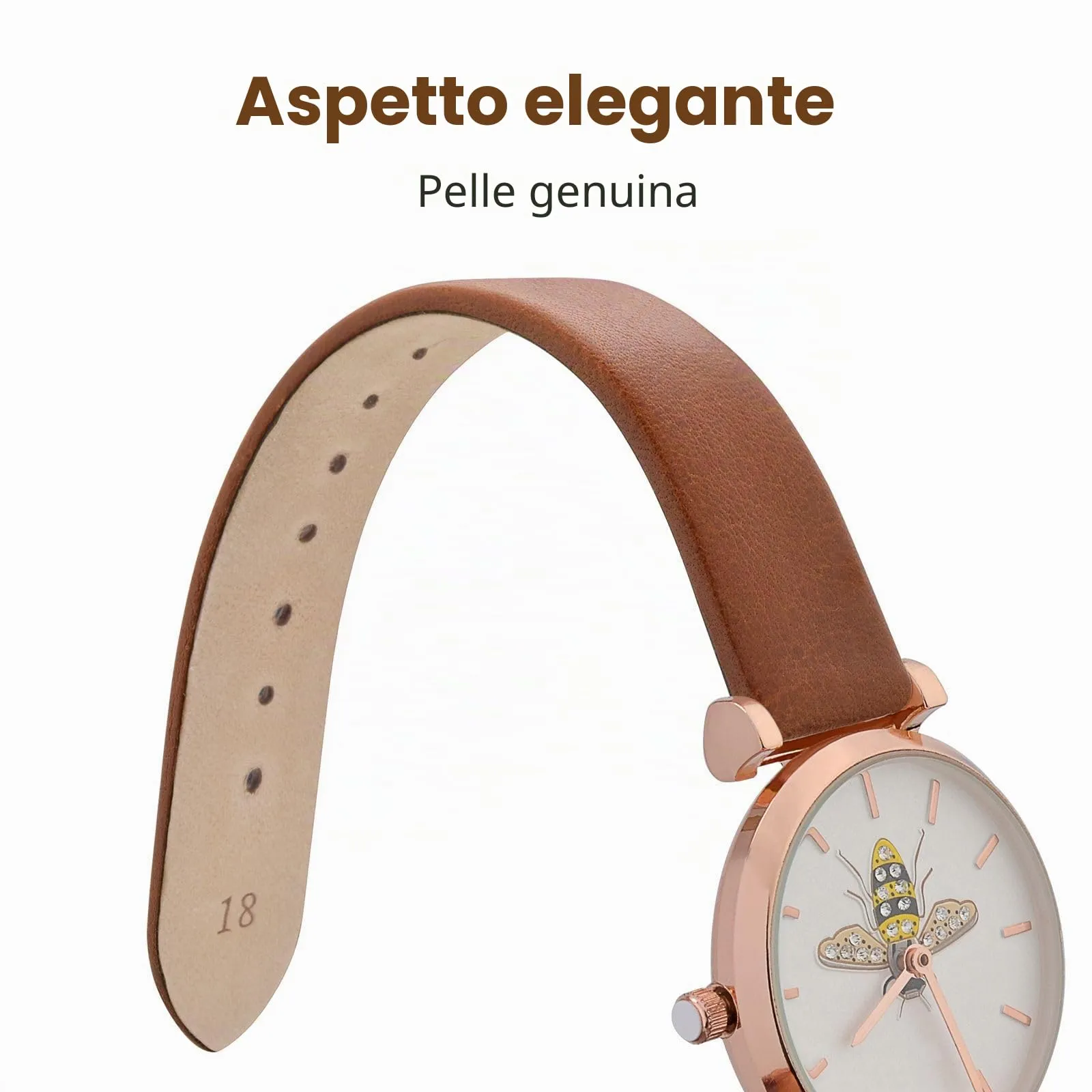 WOCCI Cinturino per Orologio in Pelle 18mm - Terracotta Marrone con Fibbia Oro - immagine 3